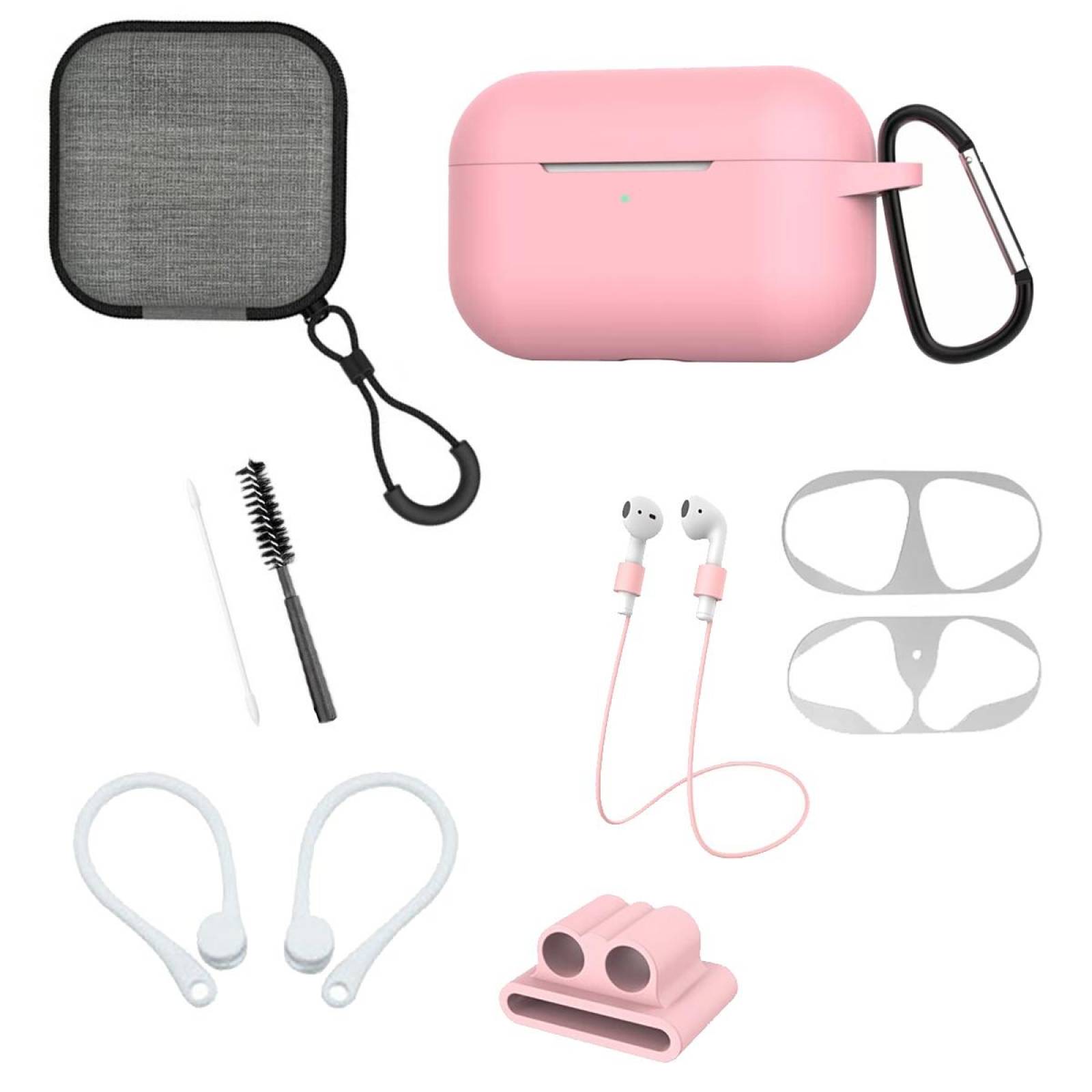 Funda y kit de Accesorios para Airpods Pro 9 piezas Color Rosa
