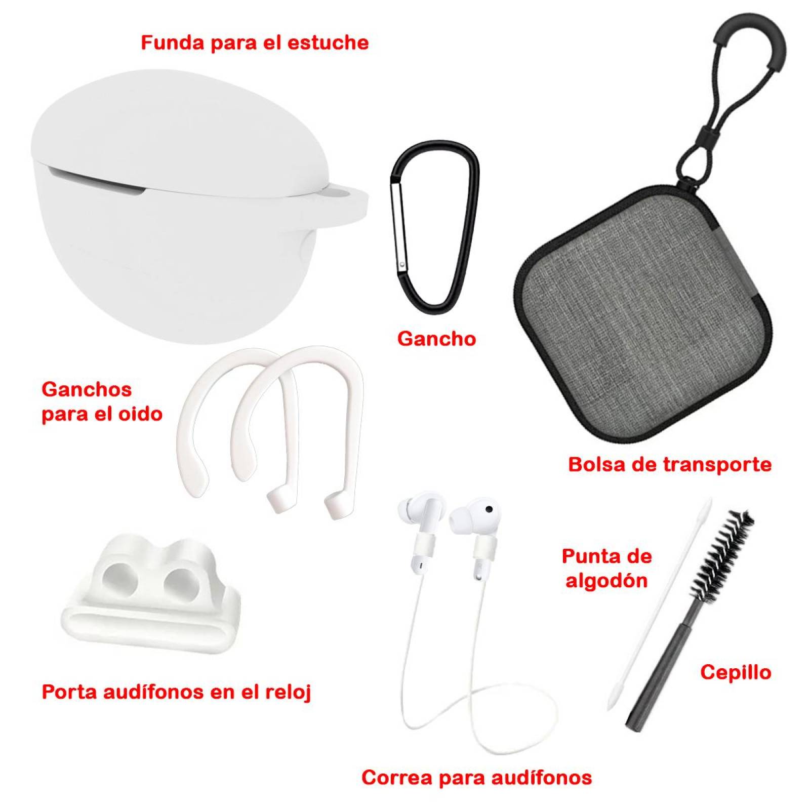 Funda Y Kit De Accesorios 8 En 1 Para Huawei Freebuds 4i Blanco