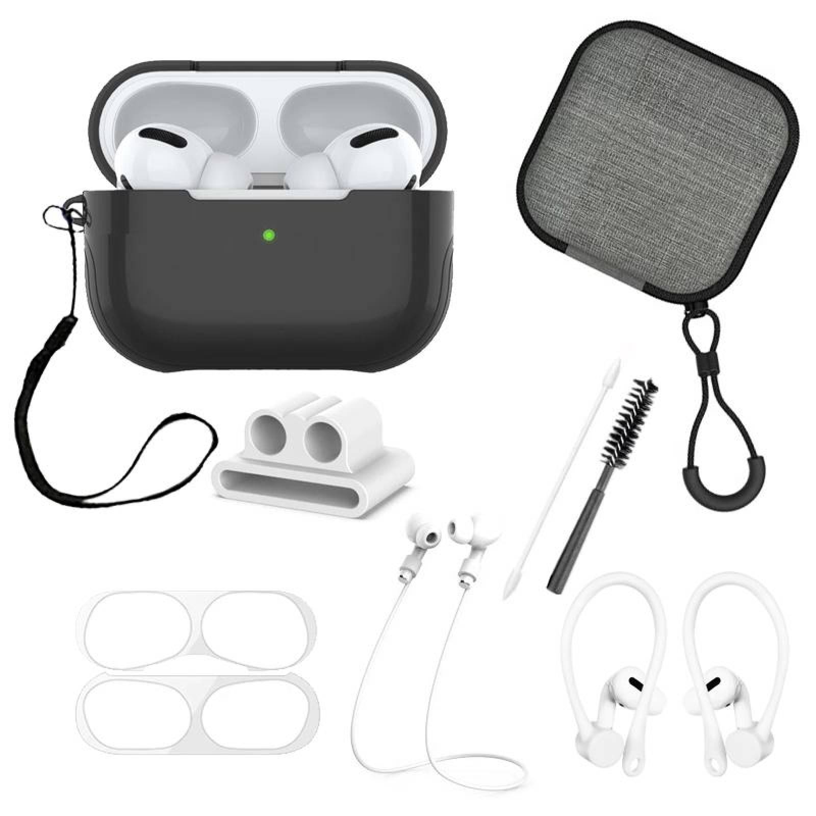 Funda Alto Brillo Y Kit Accesorios Para AirPods Pro 9 Piezas Negro