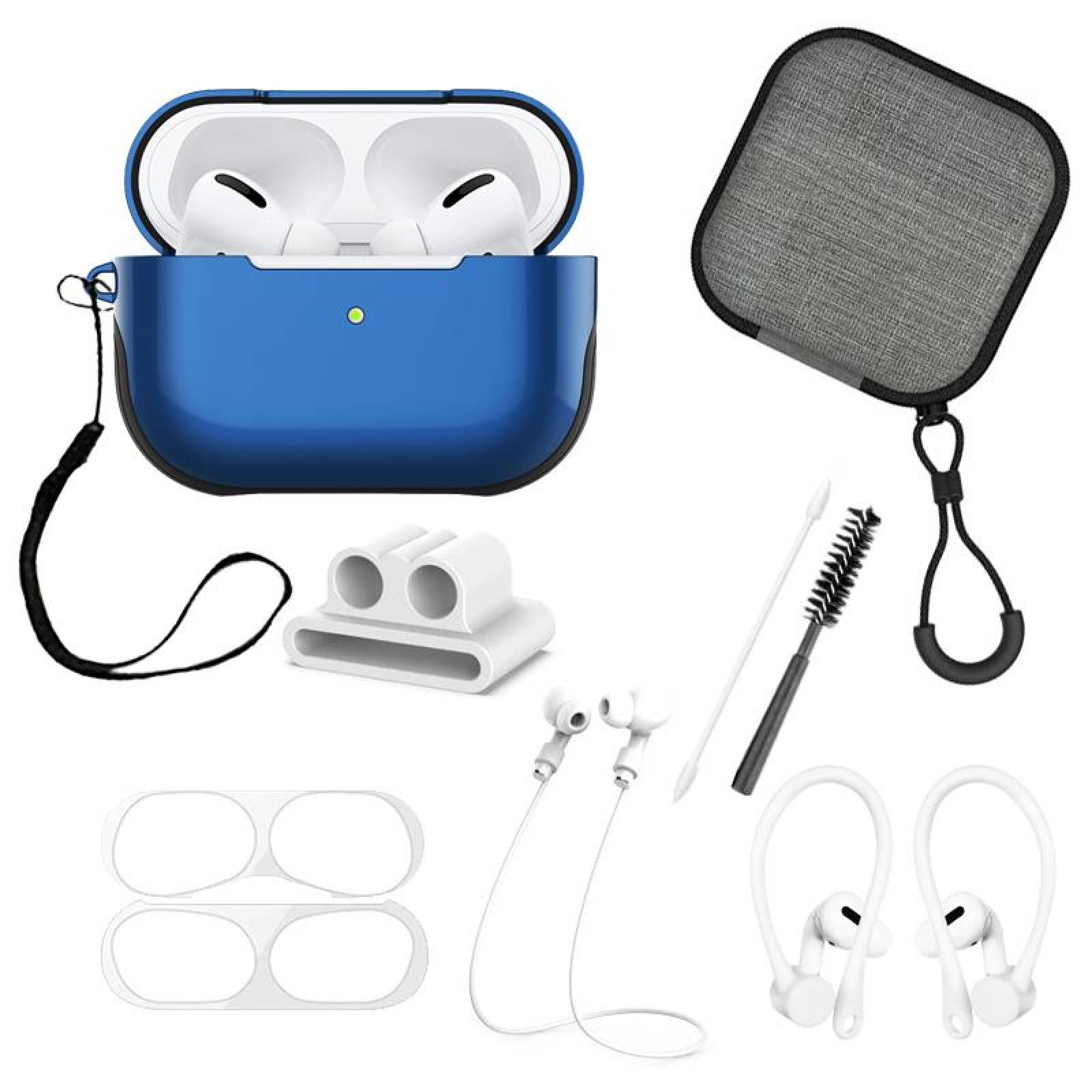 Funda Alto Brillo Y Kit Accesorios Para AirPods Pro 9 Piezas Azul marino