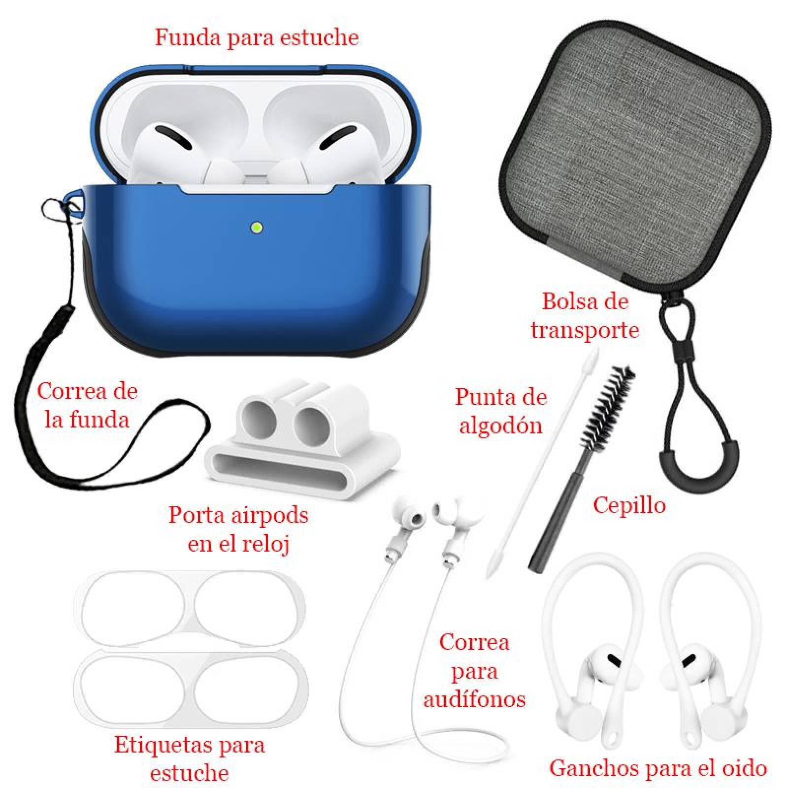 Funda Alto Brillo Y Kit Accesorios Para AirPods Pro 9 Piezas Azul marino