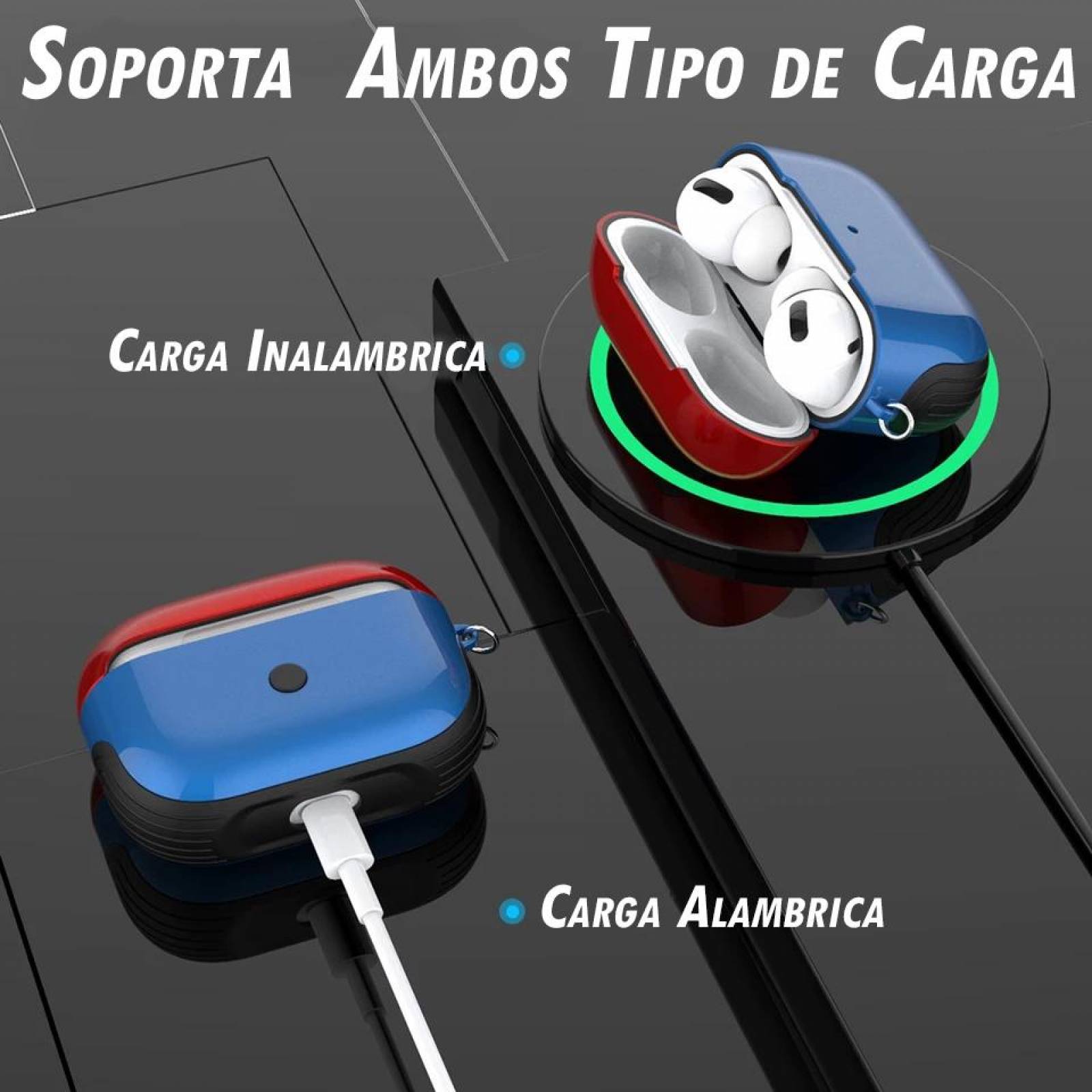 Funda Alto Brillo Y Kit Accesorios Para AirPods Pro 9 Piezas Azul marino