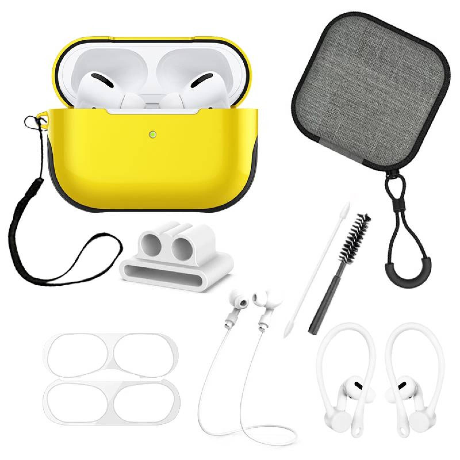 Funda Alto Brillo Y Kit Accesorios Para AirPods Pro 9 Piezas Amarillo