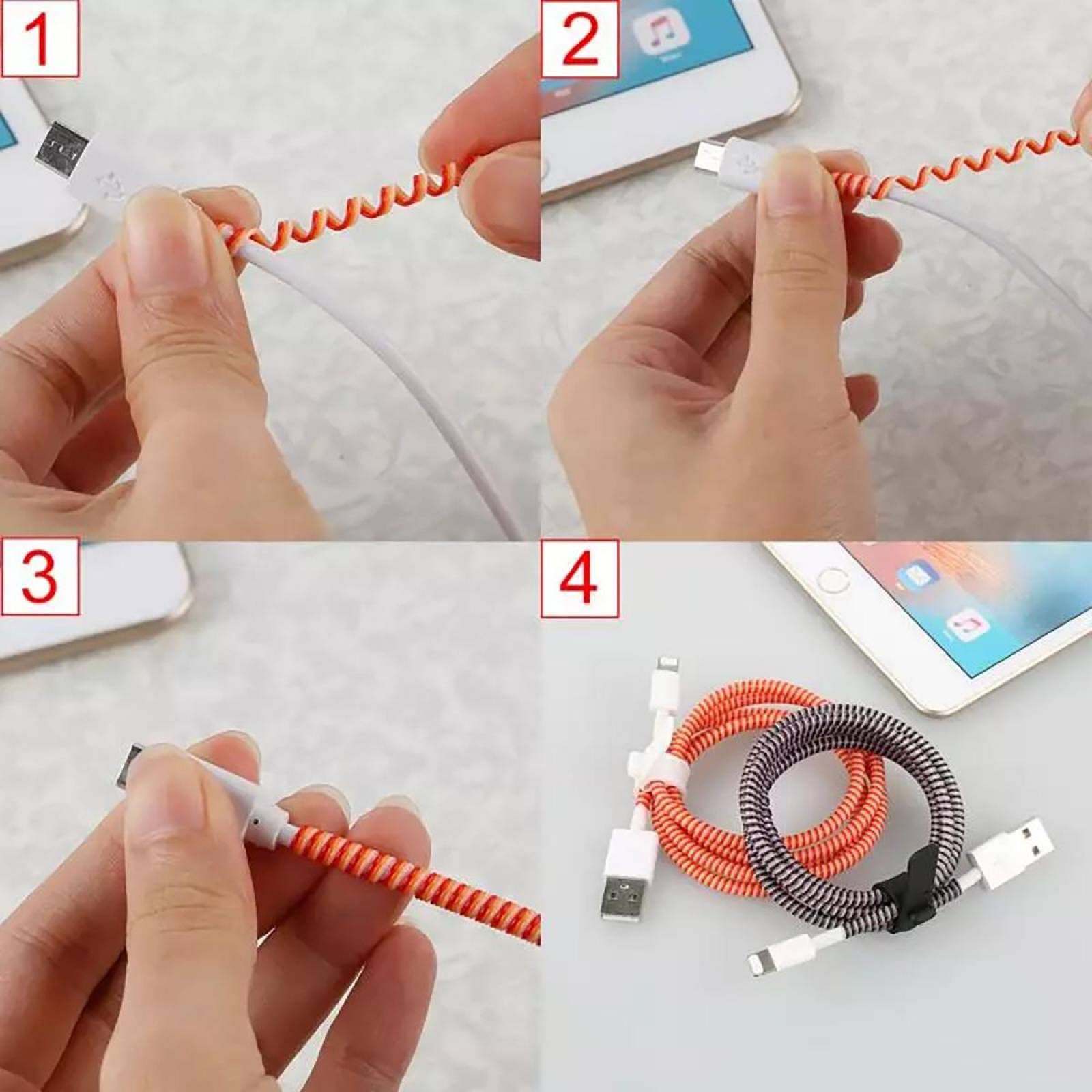 Espiral Tricolor Protector de Cable USB de 1.4 mts Largo Azul marino
