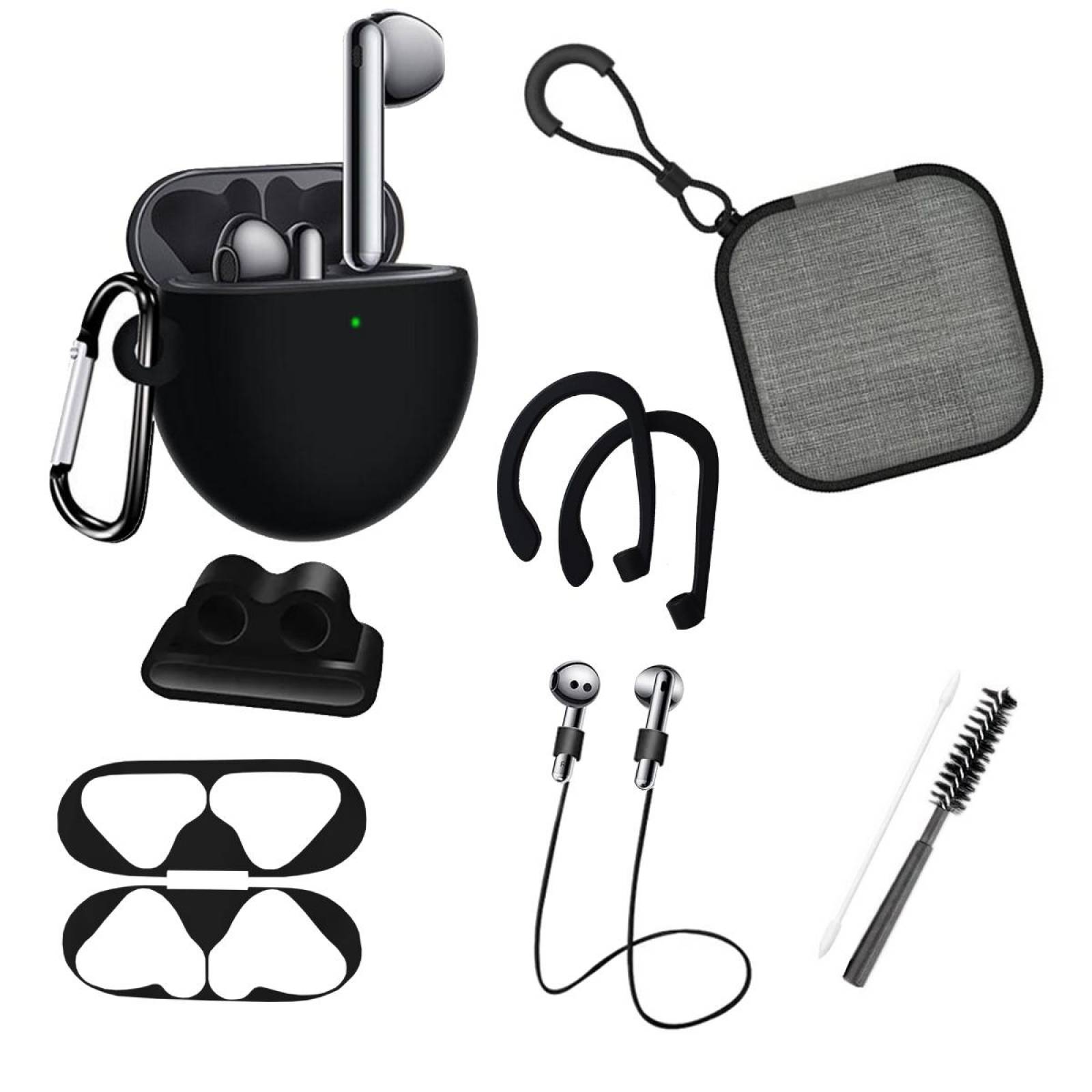 Funda y kit de Accesorios 9 en 1 para Huawei Freebuds 4 Negro