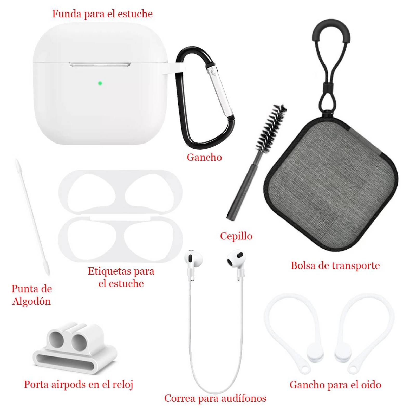 Funda y kit de accesorios 9 en 1 para Airpods 3 Blanco