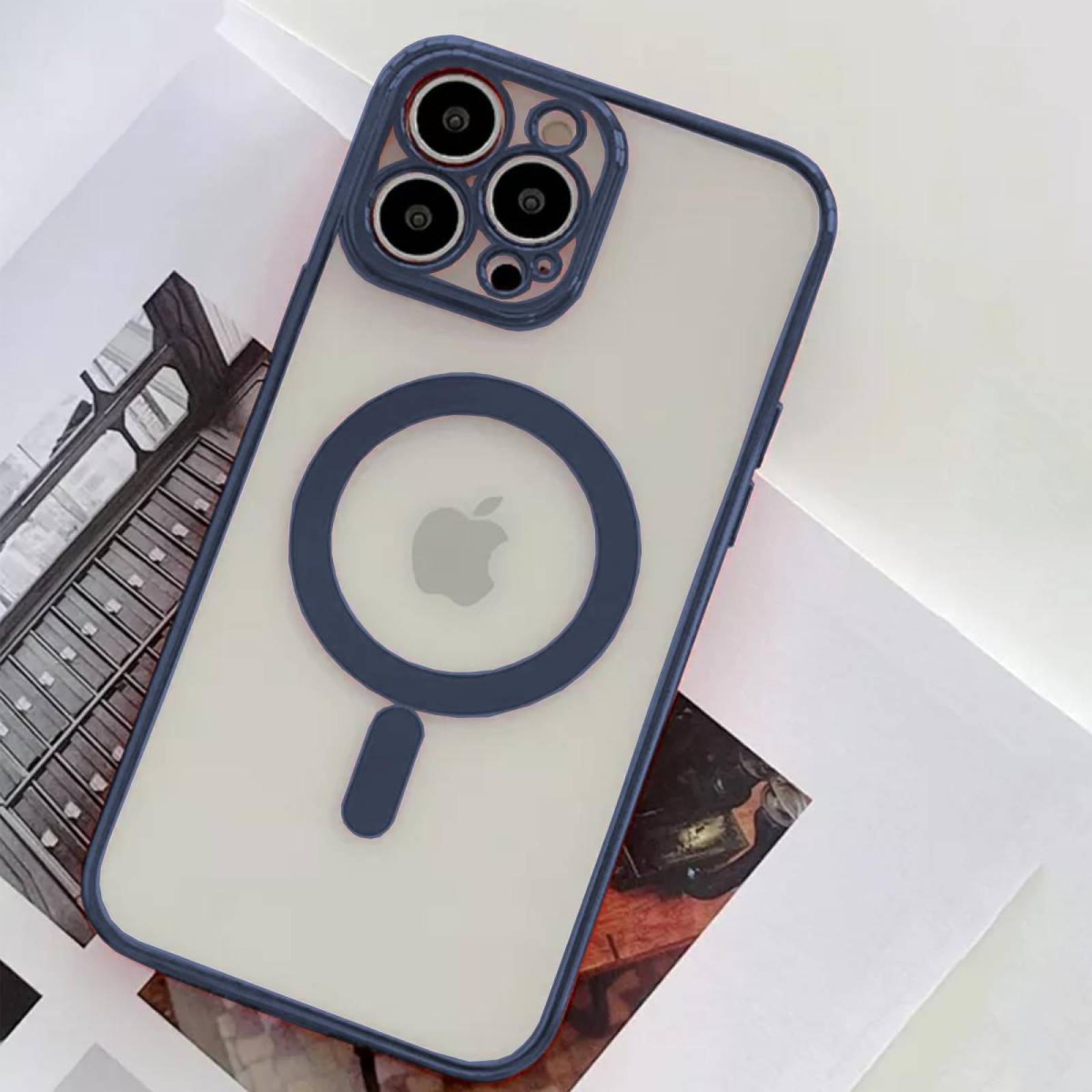 Funda Magsafe con Protector de Cámara para Iphone 13 Pro Max Azul marino