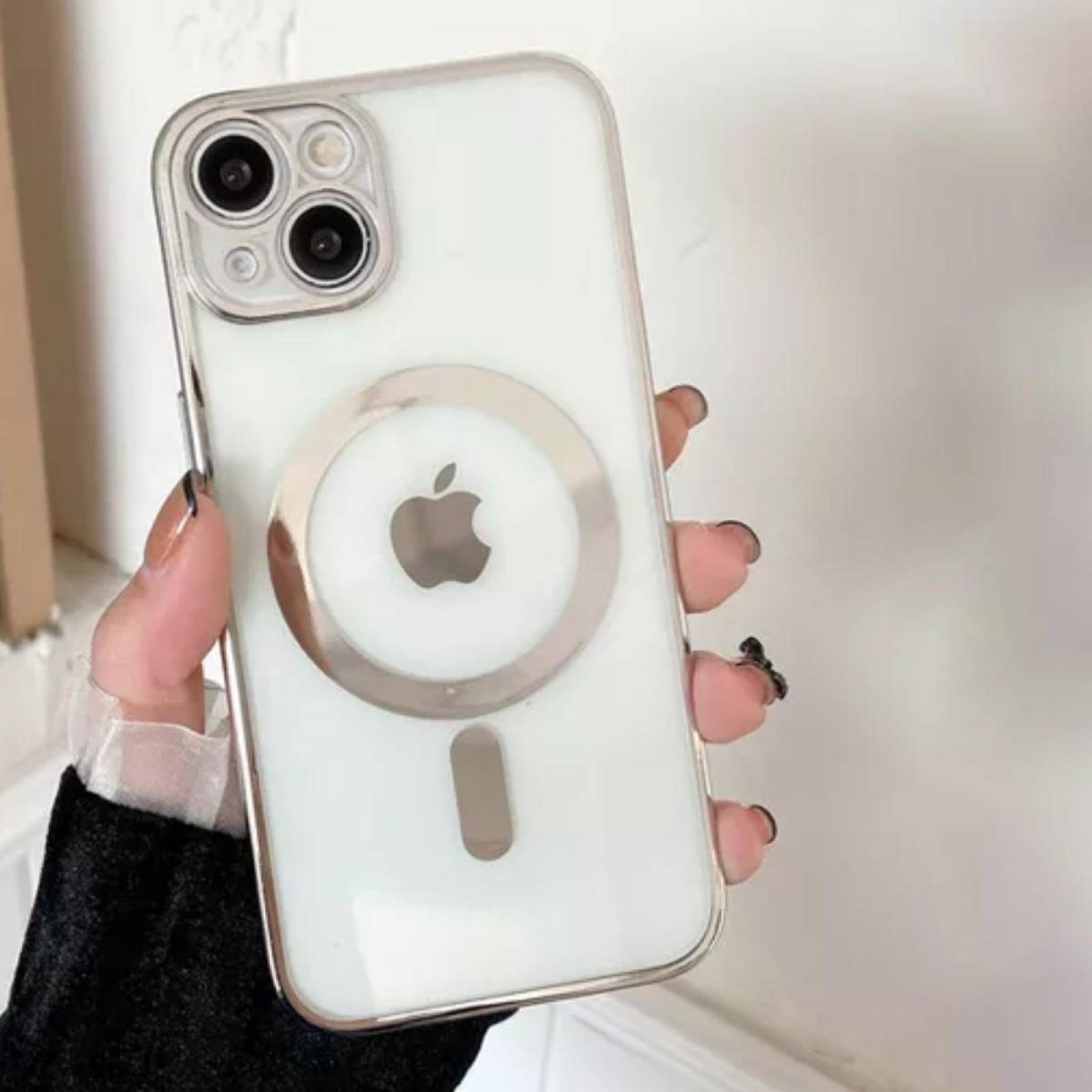 Funda Magsafe con Protector de Cámara para Iphone 13 Plata