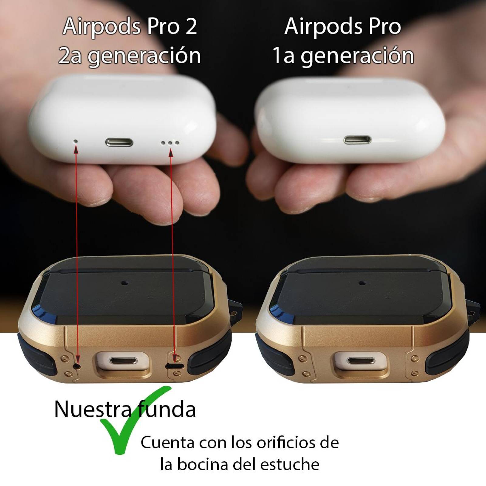 Funda Uso Rudo para Airpods Pro 2a Gen. y pluma limpiadora Dorado