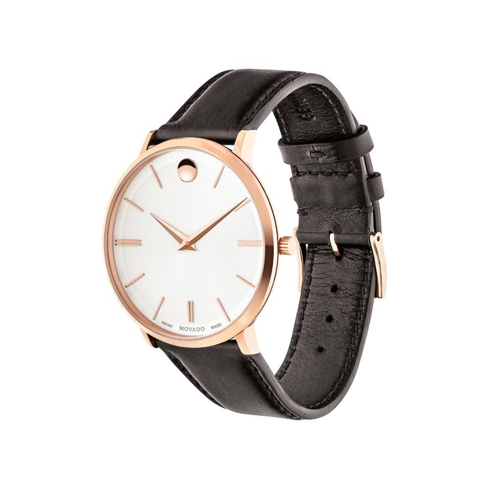 Movado Ultra Slim White Dial Brown Leather Strap Watch For Men - 0607089 main image 1