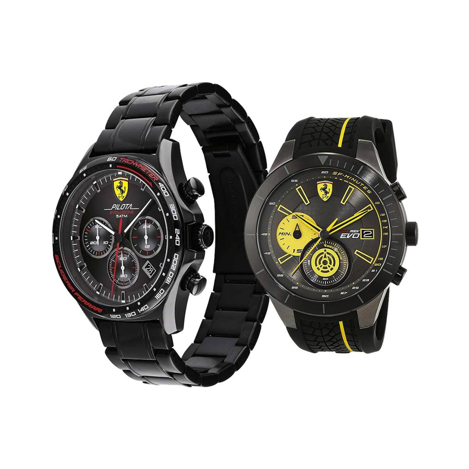 Set Reloj Ferrari 2x1 Caballero Negro 0830716/0830342 - S007 