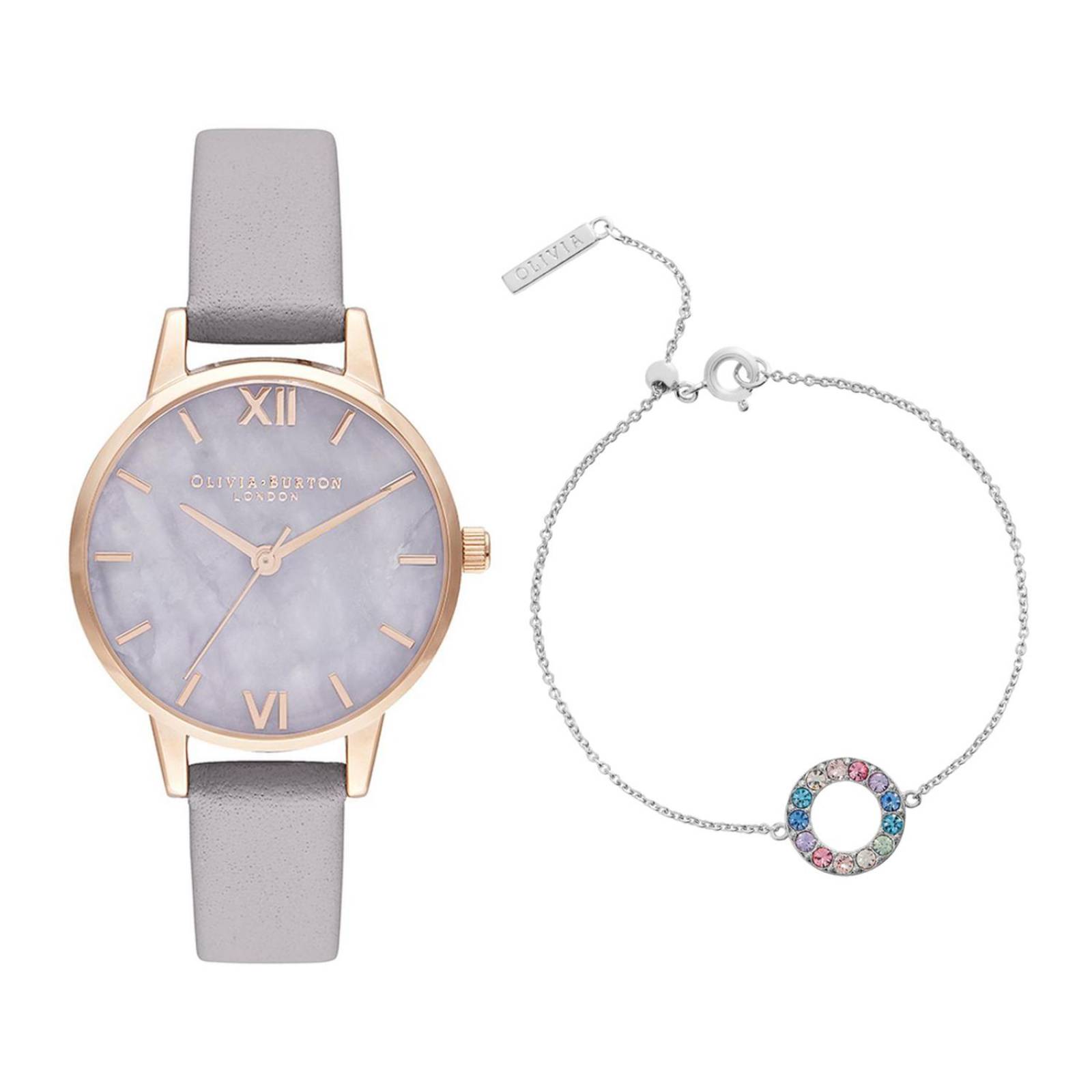 Set Reloj Pulsera Olivia Burton Mujer Cuero Semi Precious