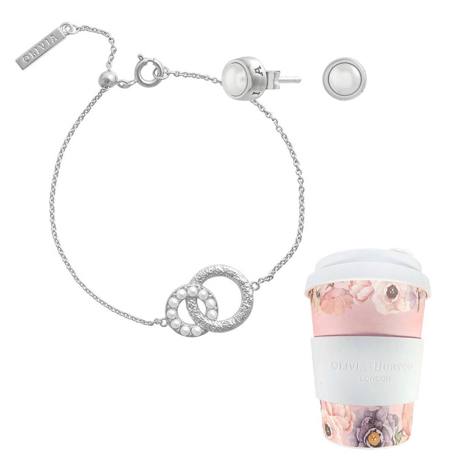 Set Aretes Pulsera Olivia Burton + Taza con Tapa de Regalo 