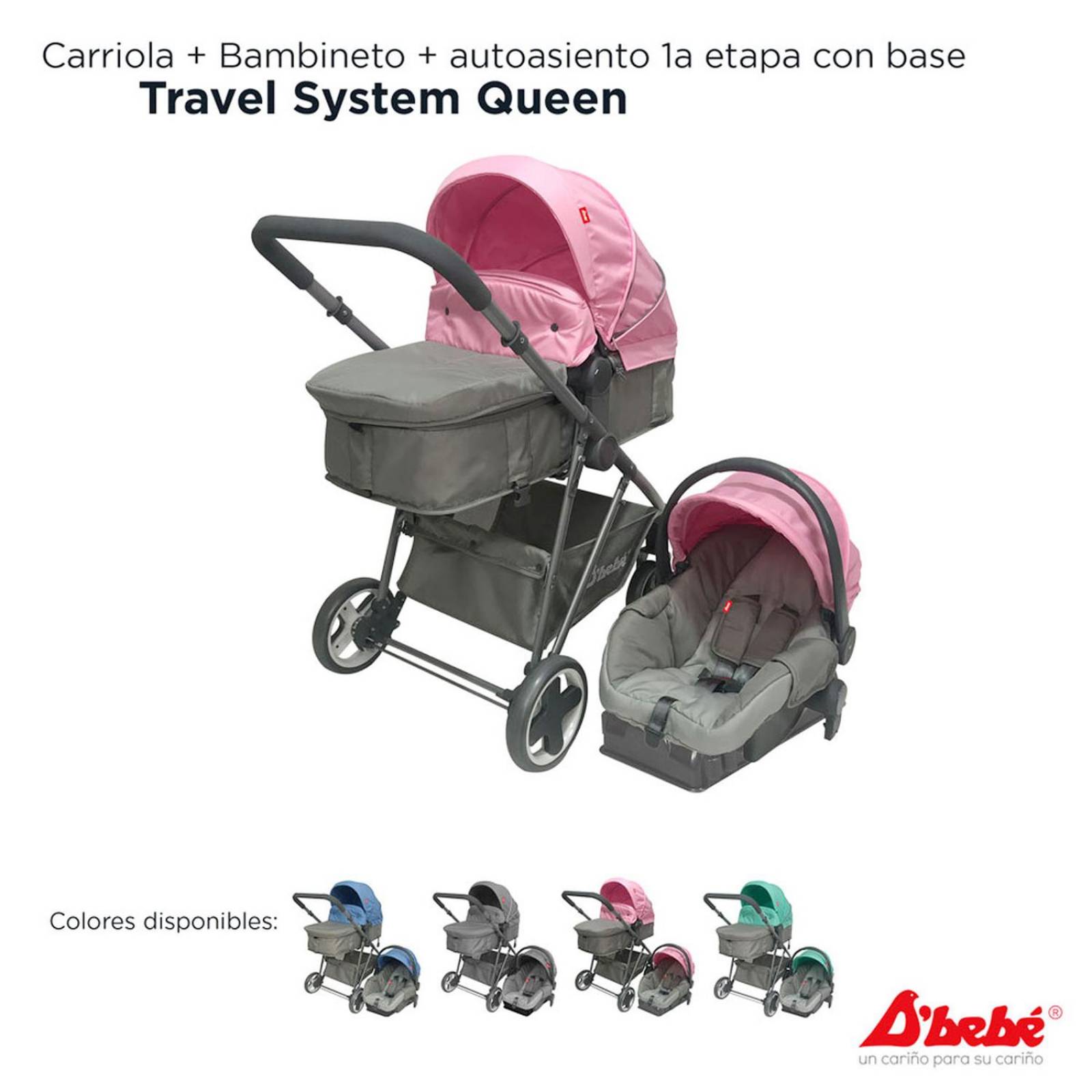 Set Carriola D'bebé Travel System Queen de 0 a 36 meses Rosa