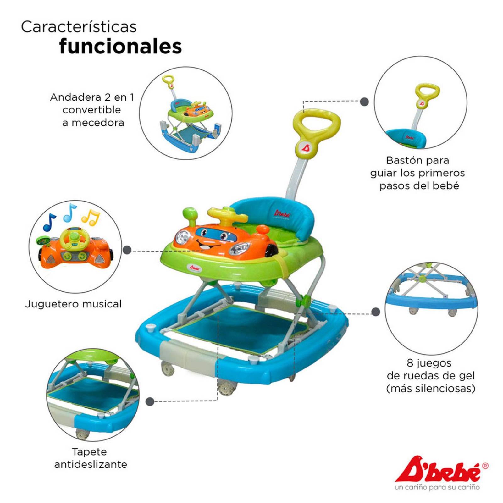 Andadera Mecedora D'bebé Rocking GoGo de 6 meses hasta 12kg Azul