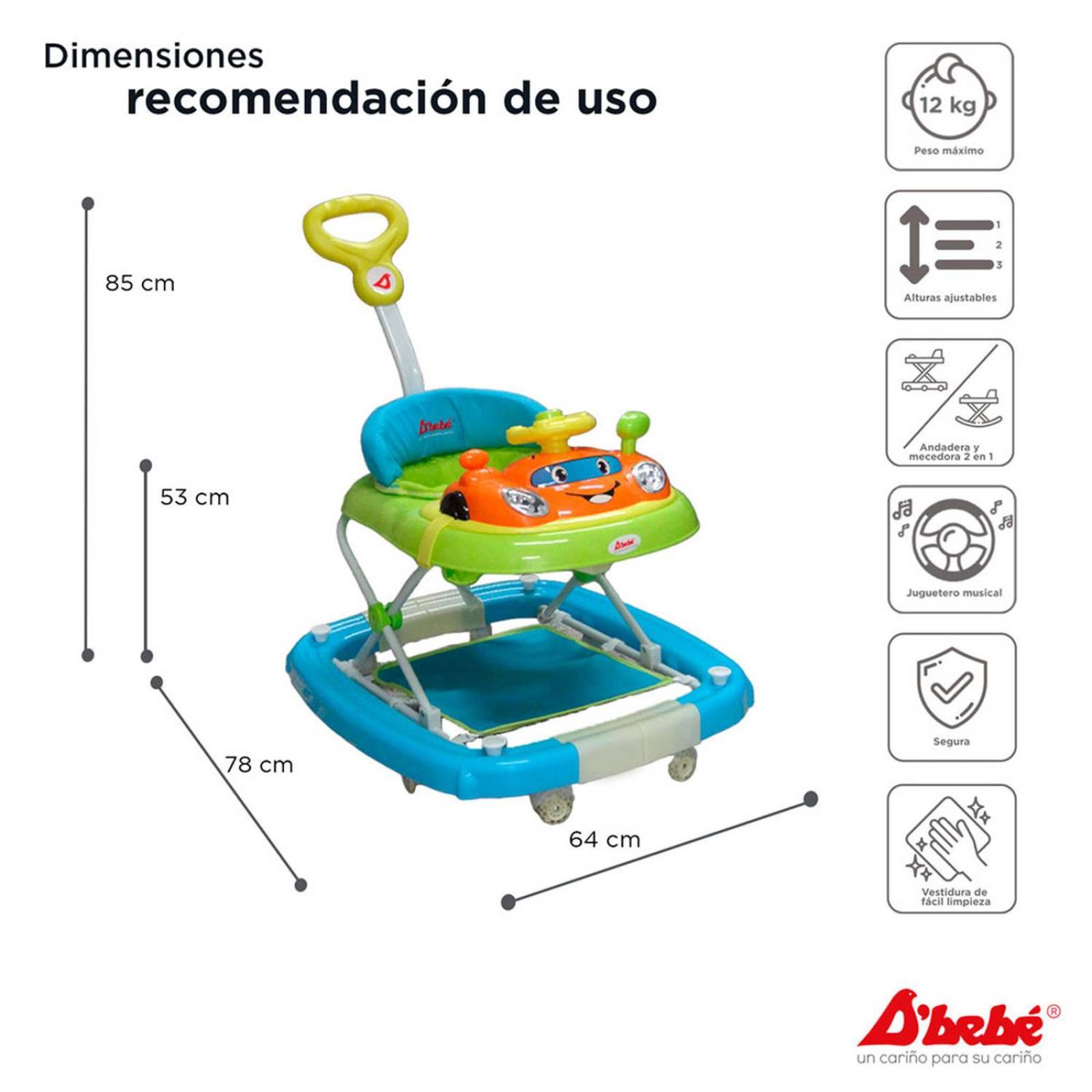 Andadera Mecedora D'bebé Rocking GoGo de 6 meses hasta 12kg Azul