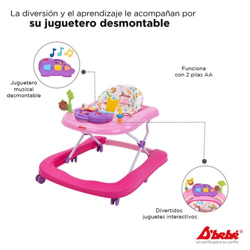 Andadera Caminadora D'bebé Jungle 2en1 de 6 meses hasta 12kg Rosa