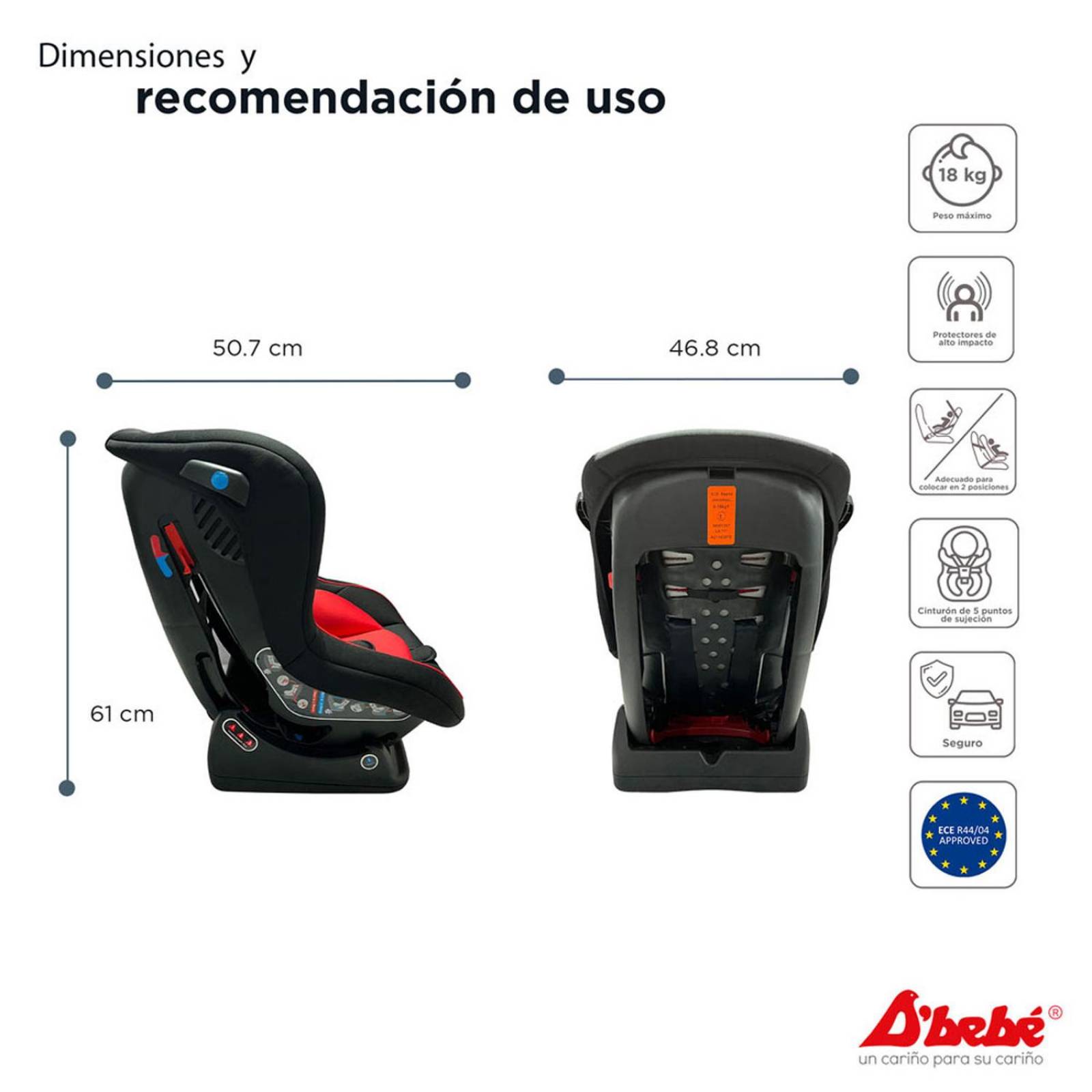 Autoasiento Etapa 2 D'bebé Confort Unisex de 0 a 18kg Rojo