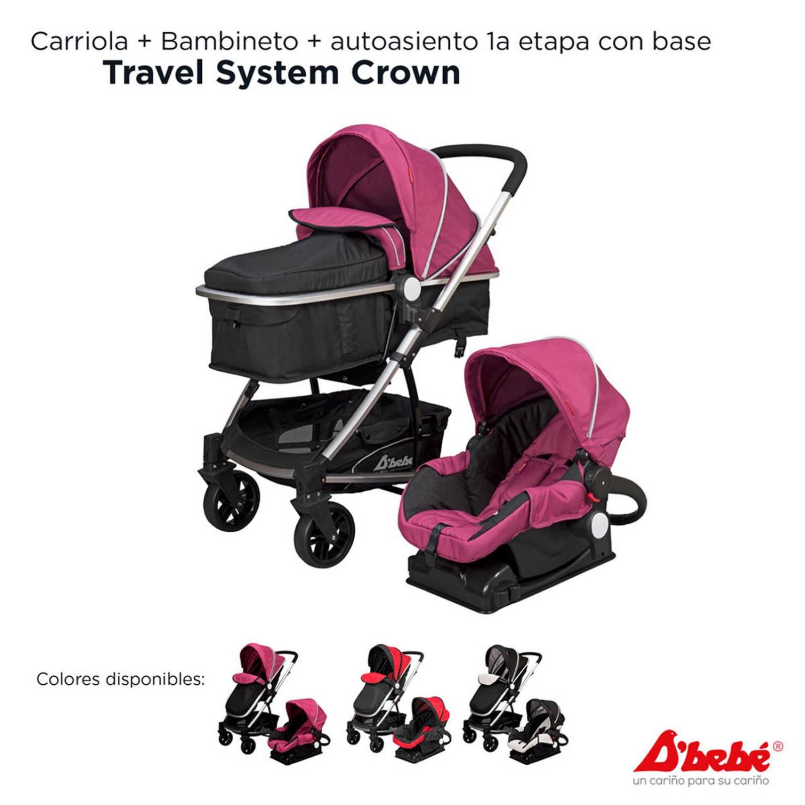 Set Carriola D'bebé Travel System Crown de 0 a 36 meses Morado