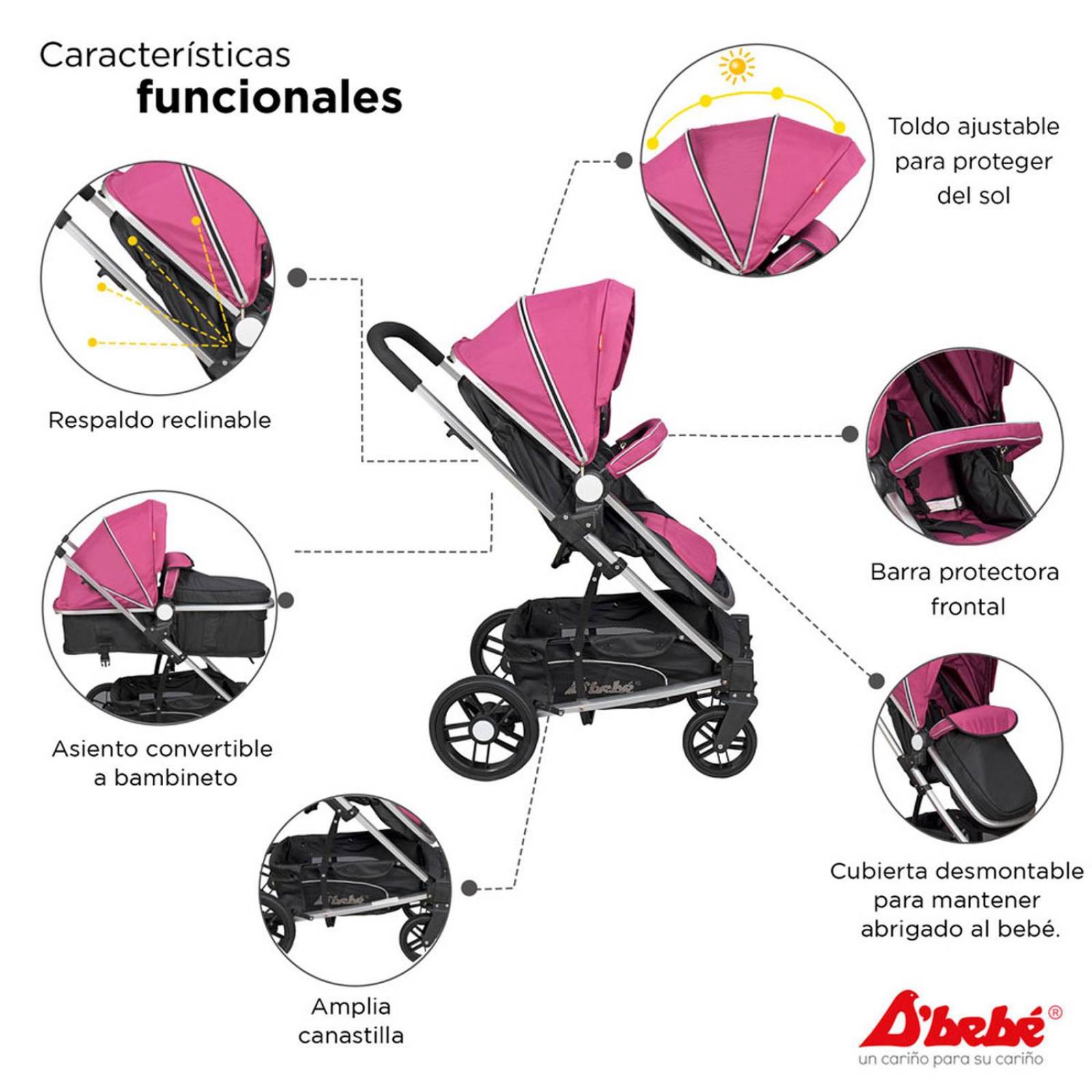 Set Carriola D'bebé Travel System Crown de 0 a 36 meses Morado