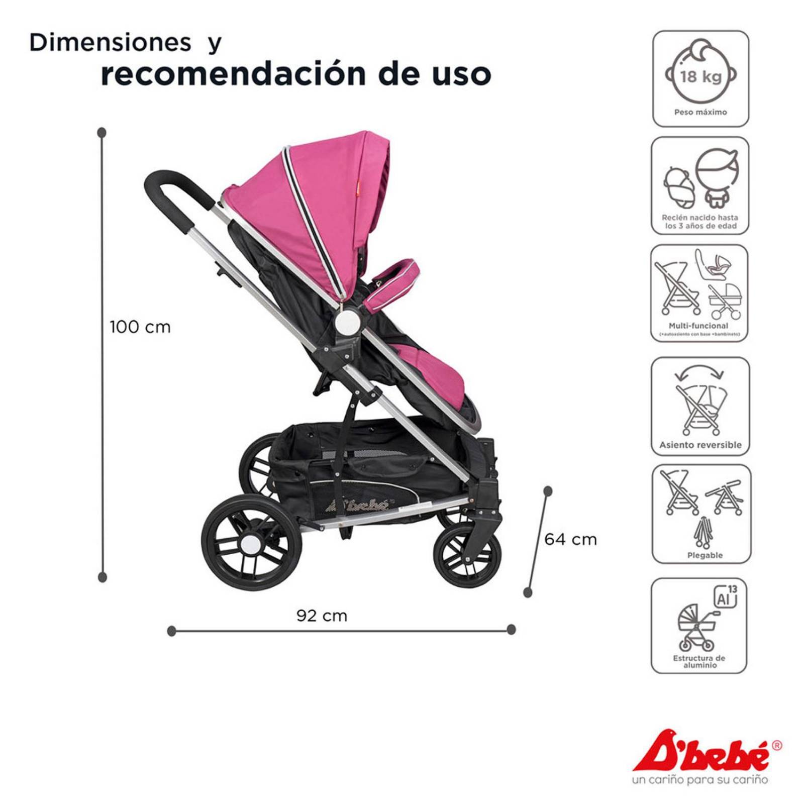 Set Carriola D'bebé Travel System Crown de 0 a 36 meses Morado