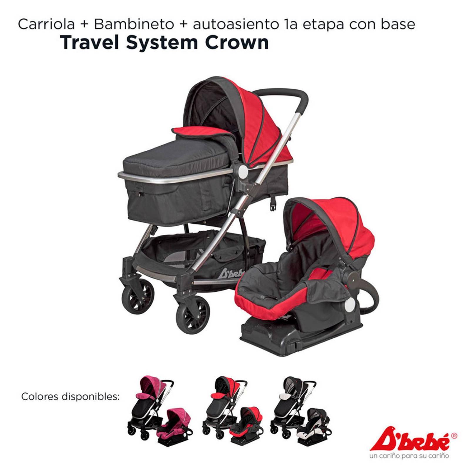 Set Carriola D'bebé Travel System Crown de 0 a 36 meses Rojo
