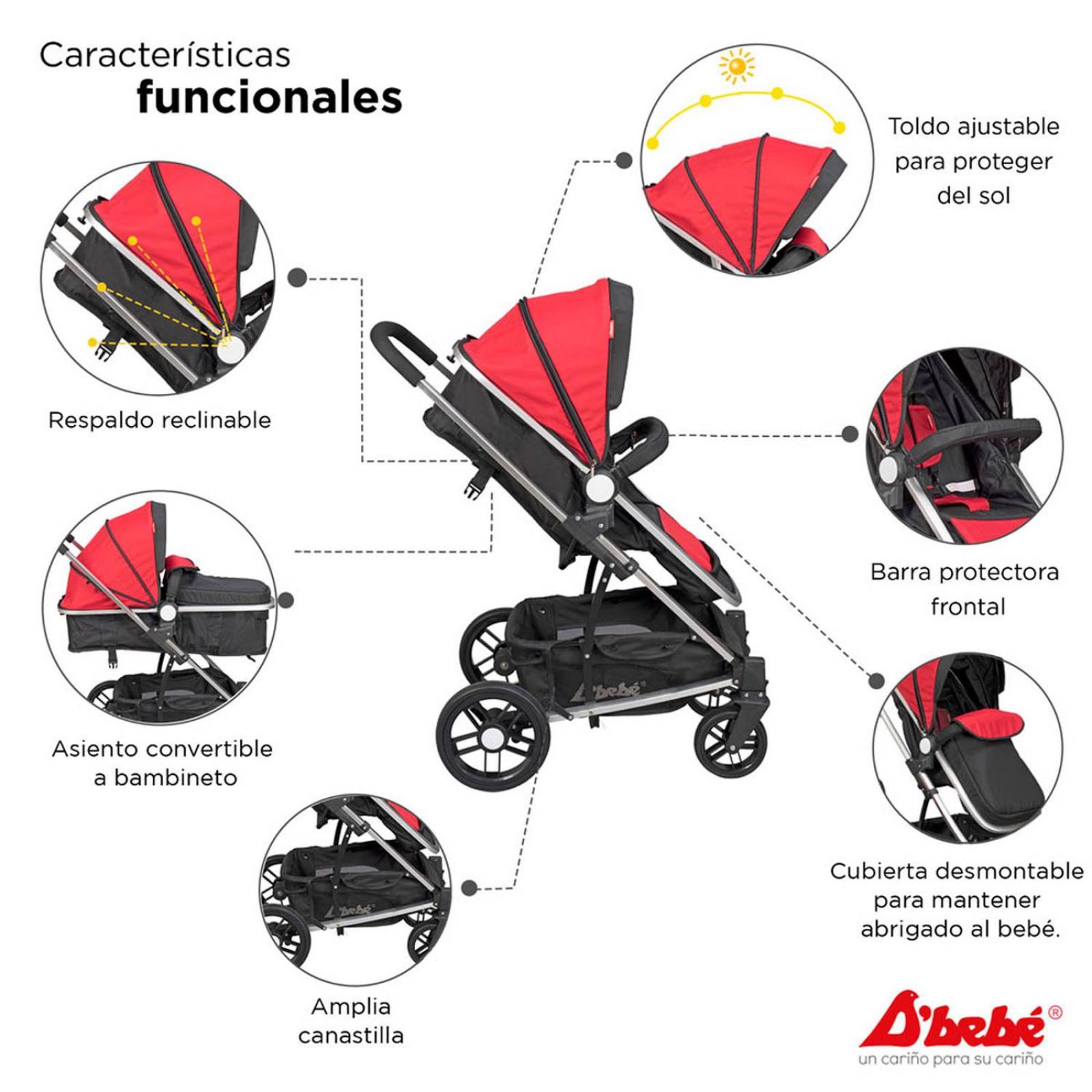 Set Carriola D'bebé Travel System Crown de 0 a 36 meses Rojo