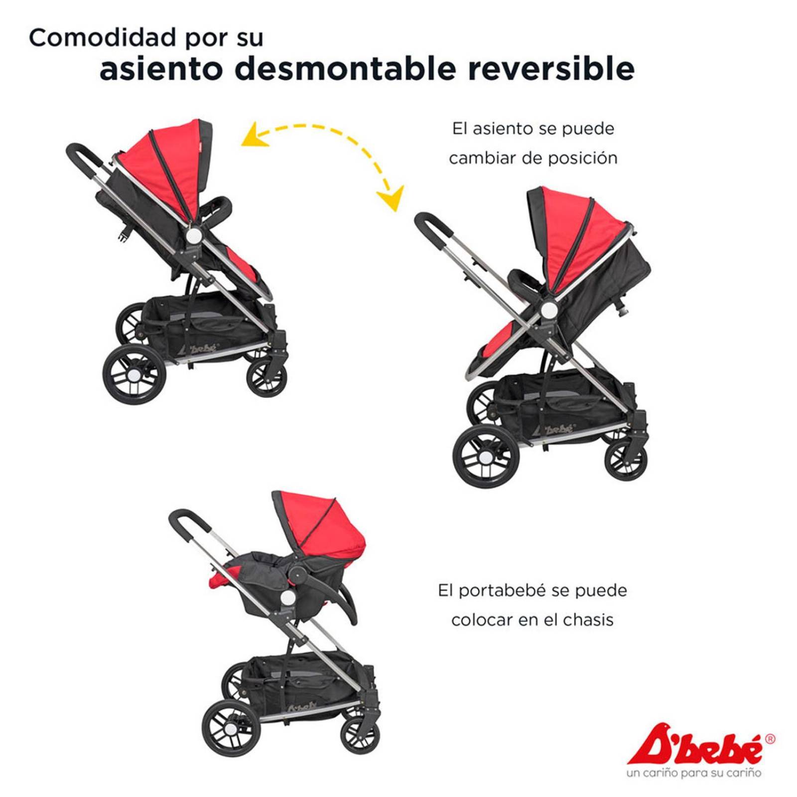 Set Carriola D'bebé Travel System Crown de 0 a 36 meses Rojo