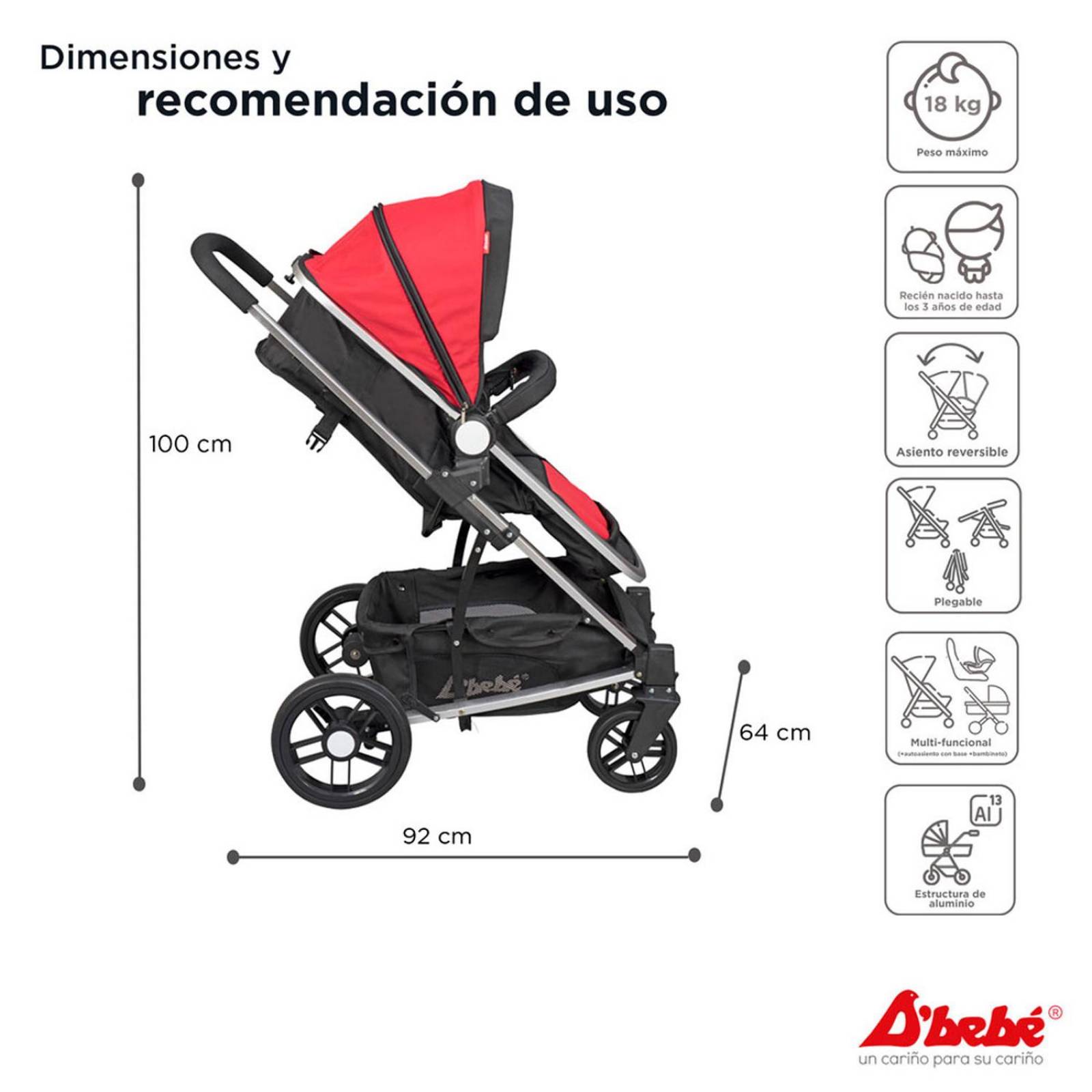 Set Carriola D'bebé Travel System Crown de 0 a 36 meses Rojo