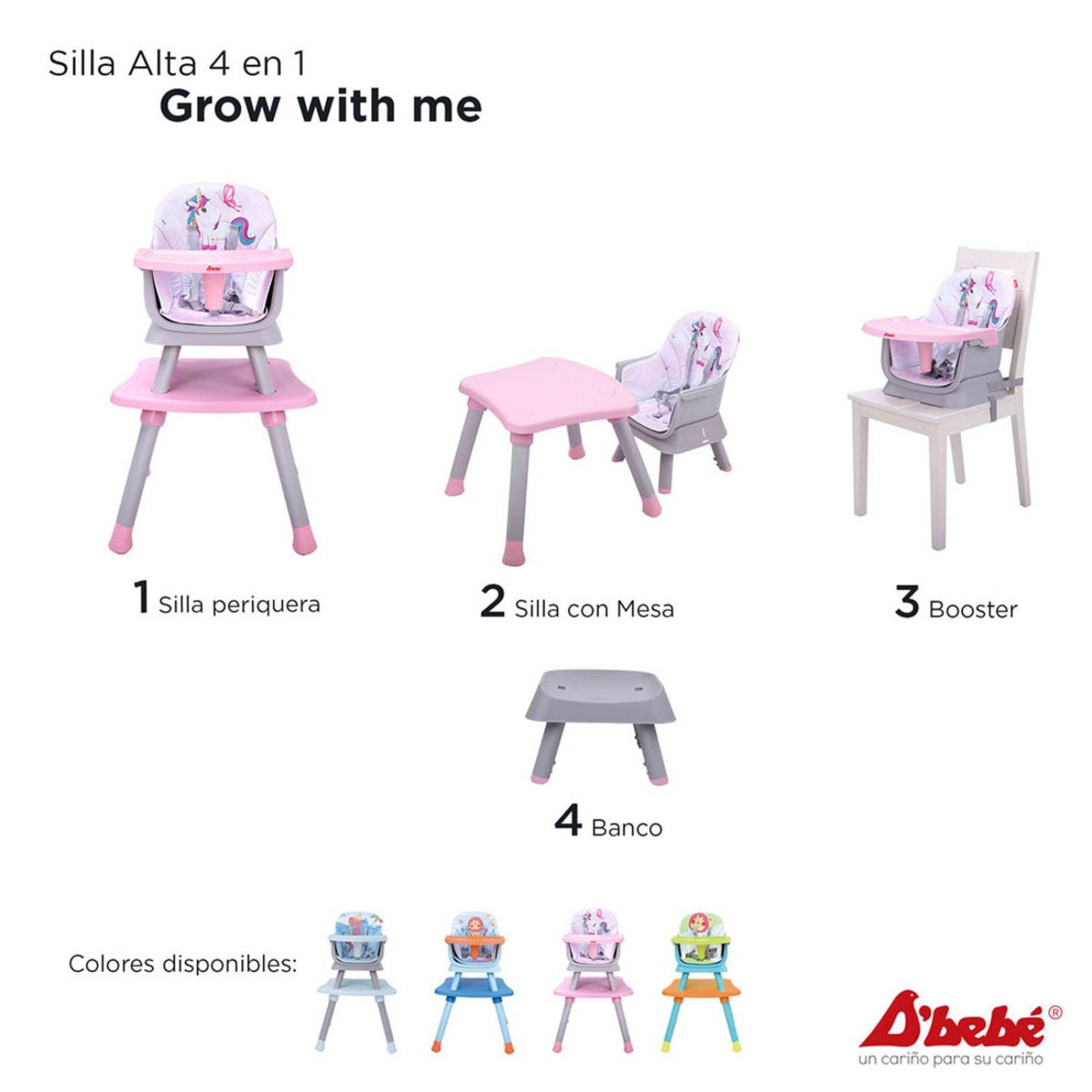 Silla Alta D'bebé Grow with Me Unisex de 6 meses a 7 años Rosa