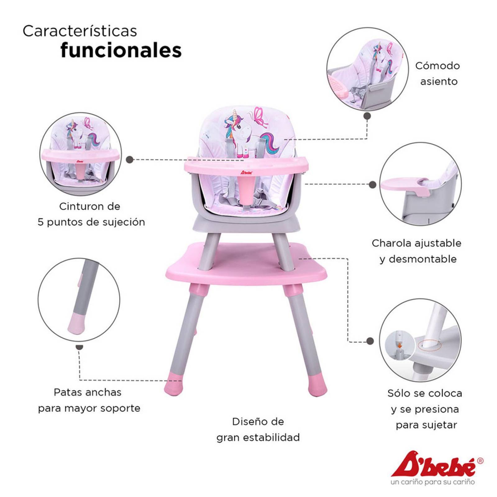 Silla Alta D'bebé Grow with Me Unisex de 6 meses a 7 años Rosa