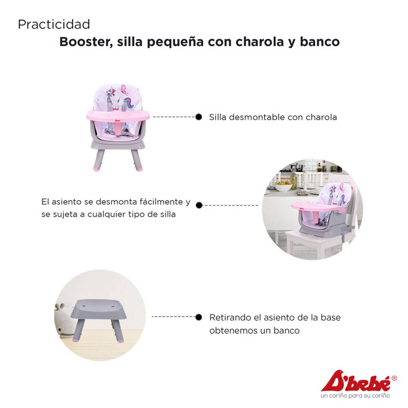 Silla Alta D'bebé Grow with Me Unisex de 6 meses a 7 años Rosa