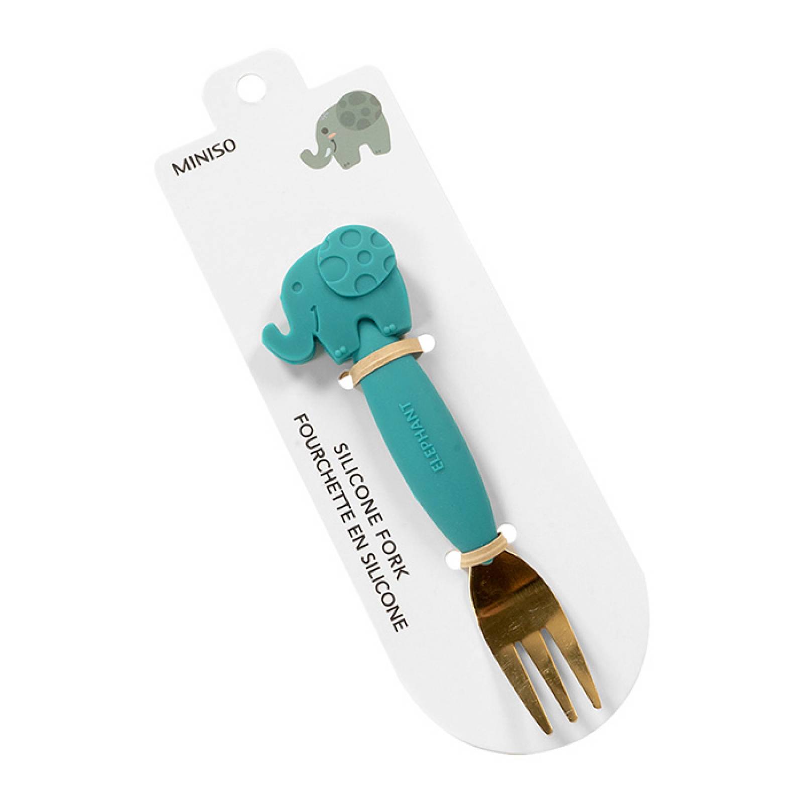 Miniso Tenedor Infantil Elefante Acero Inoxidable Verde 14 cm