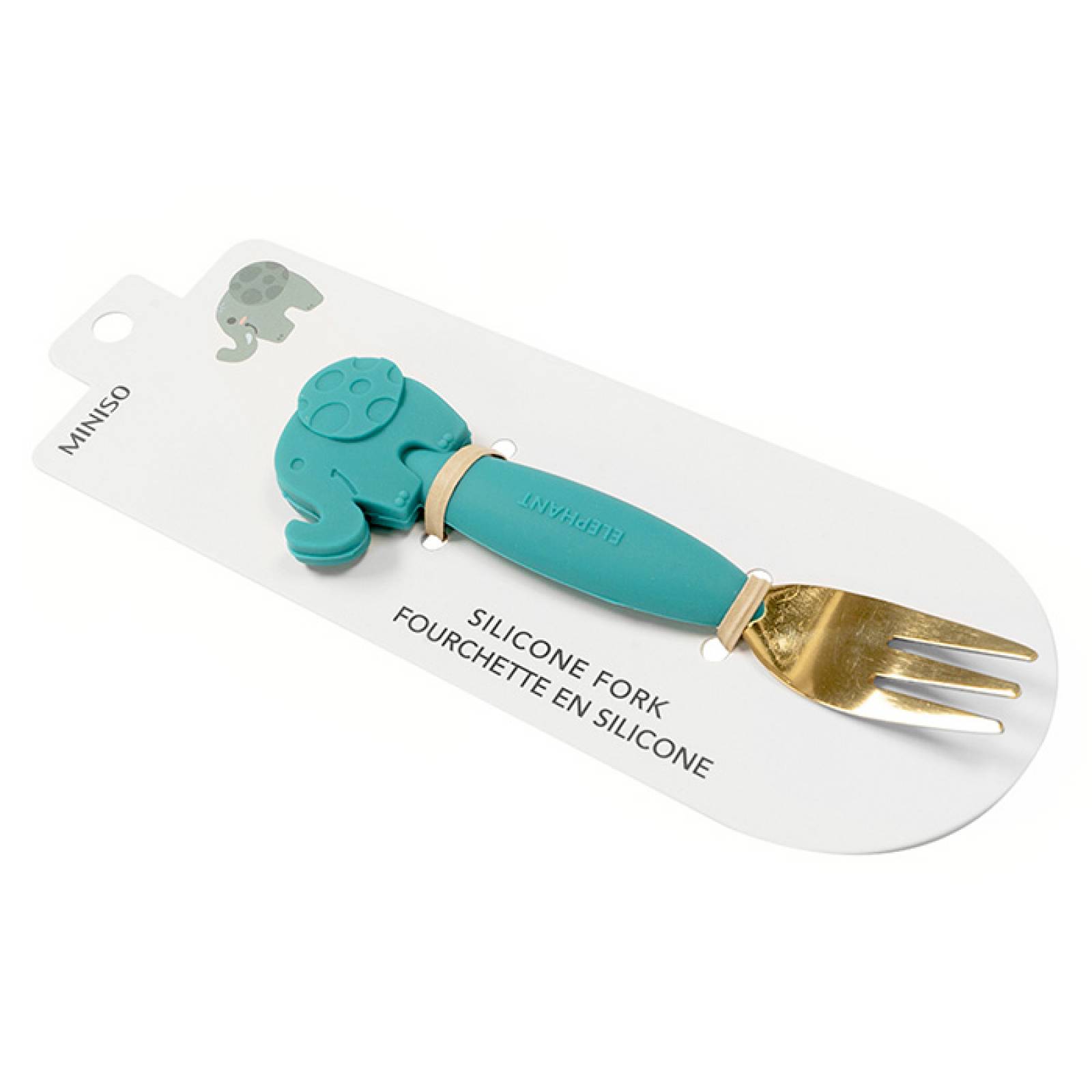 Miniso Tenedor Infantil Elefante Acero Inoxidable Verde 14 cm