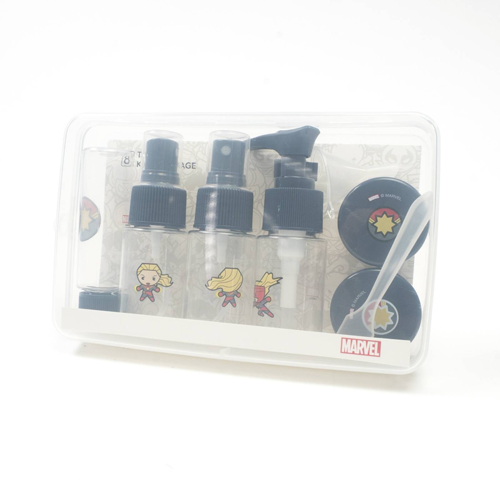 Miniso Set De Botellas Marvel Capitana Marvel Para Viaje      3x9 5 cm  2 3x8 6 cm  3x2 cm  3 2x4 3 cm       8 Piezas