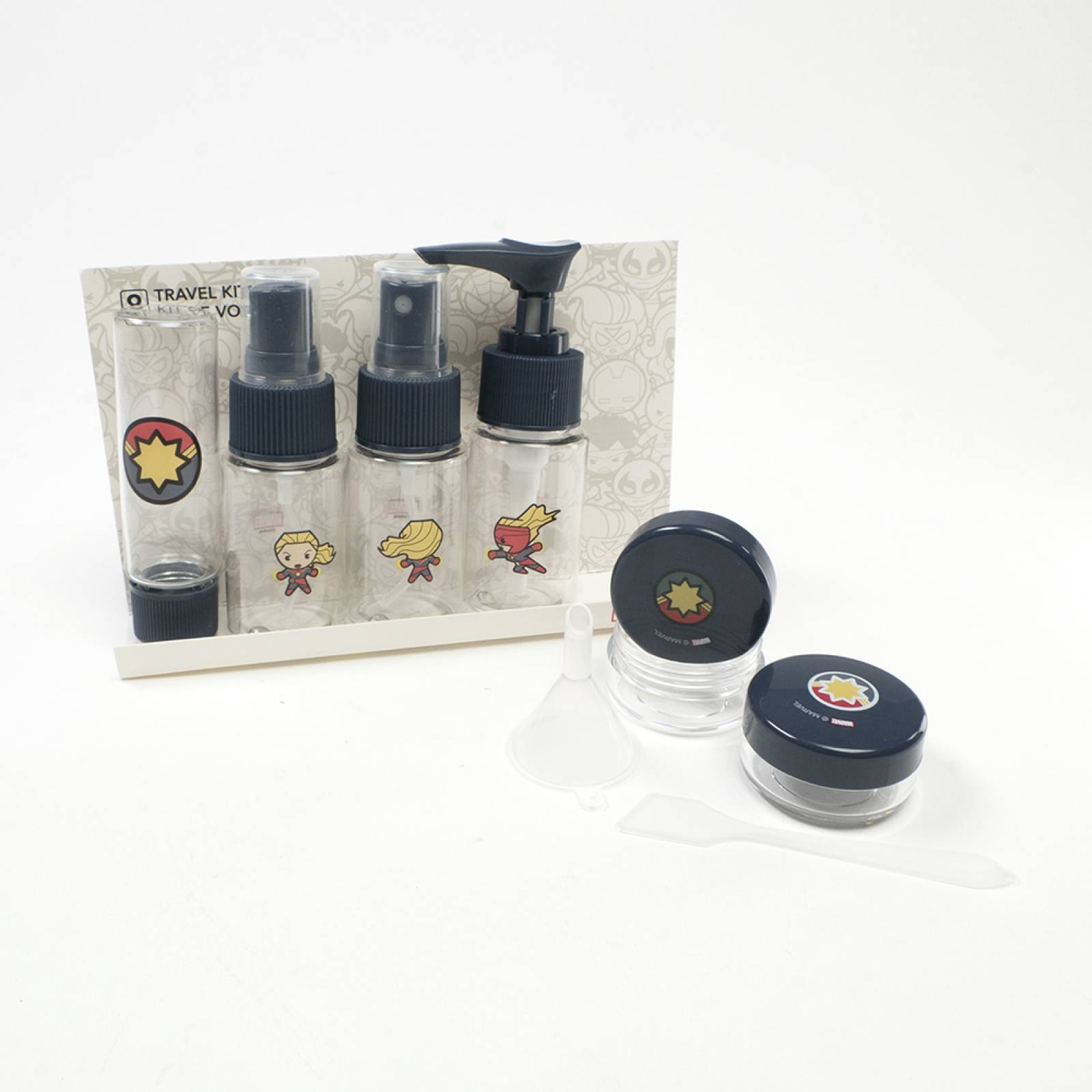 Miniso Set De Botellas Marvel Capitana Marvel Para Viaje      3x9 5 cm  2 3x8 6 cm  3x2 cm  3 2x4 3 cm       8 Piezas