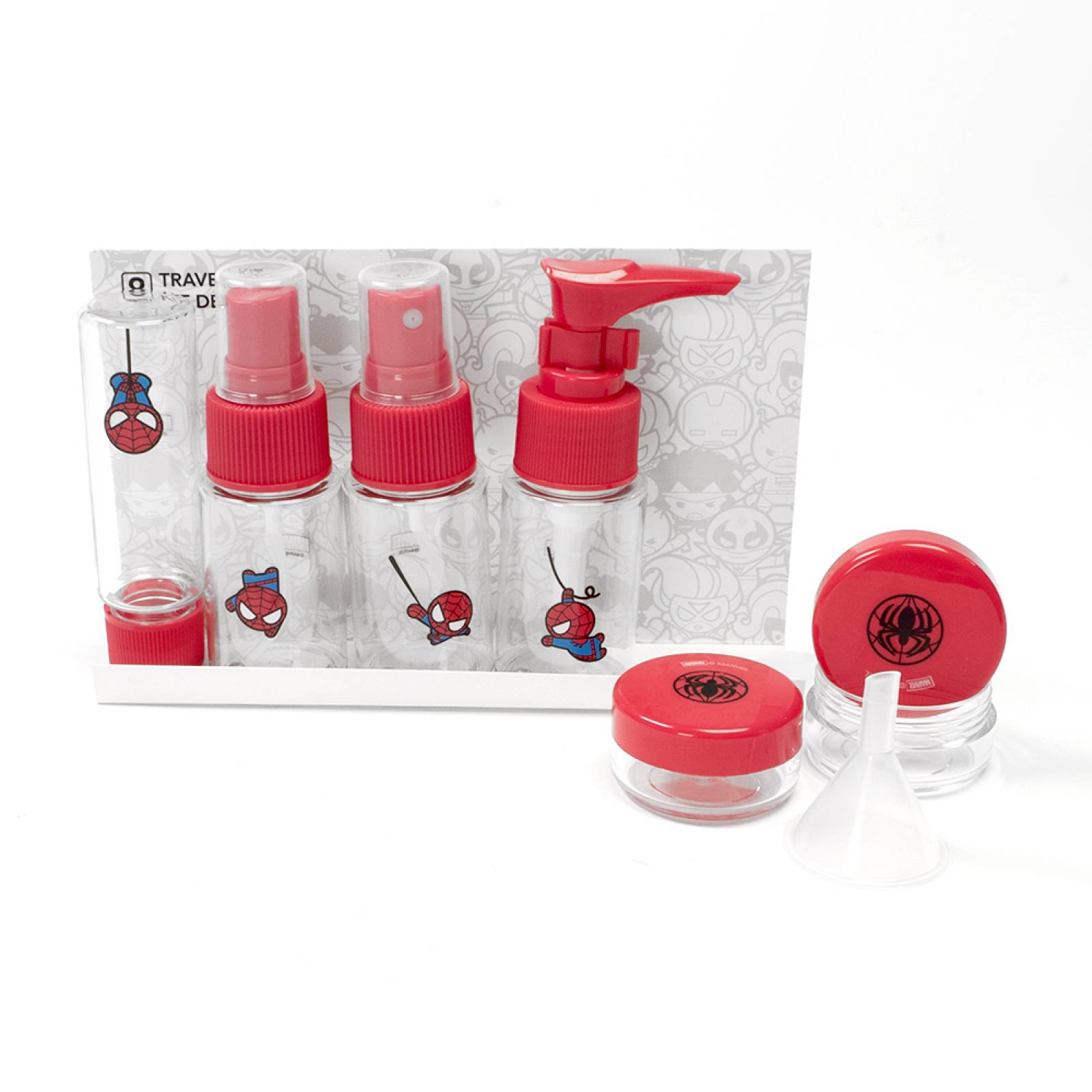 Miniso Set De Botellas Marvel Spiderman Para Viaje      3x9 5 cm  2 3x8 6 cm  3x2 cm  3 2x4 3 cm       8 Piezas