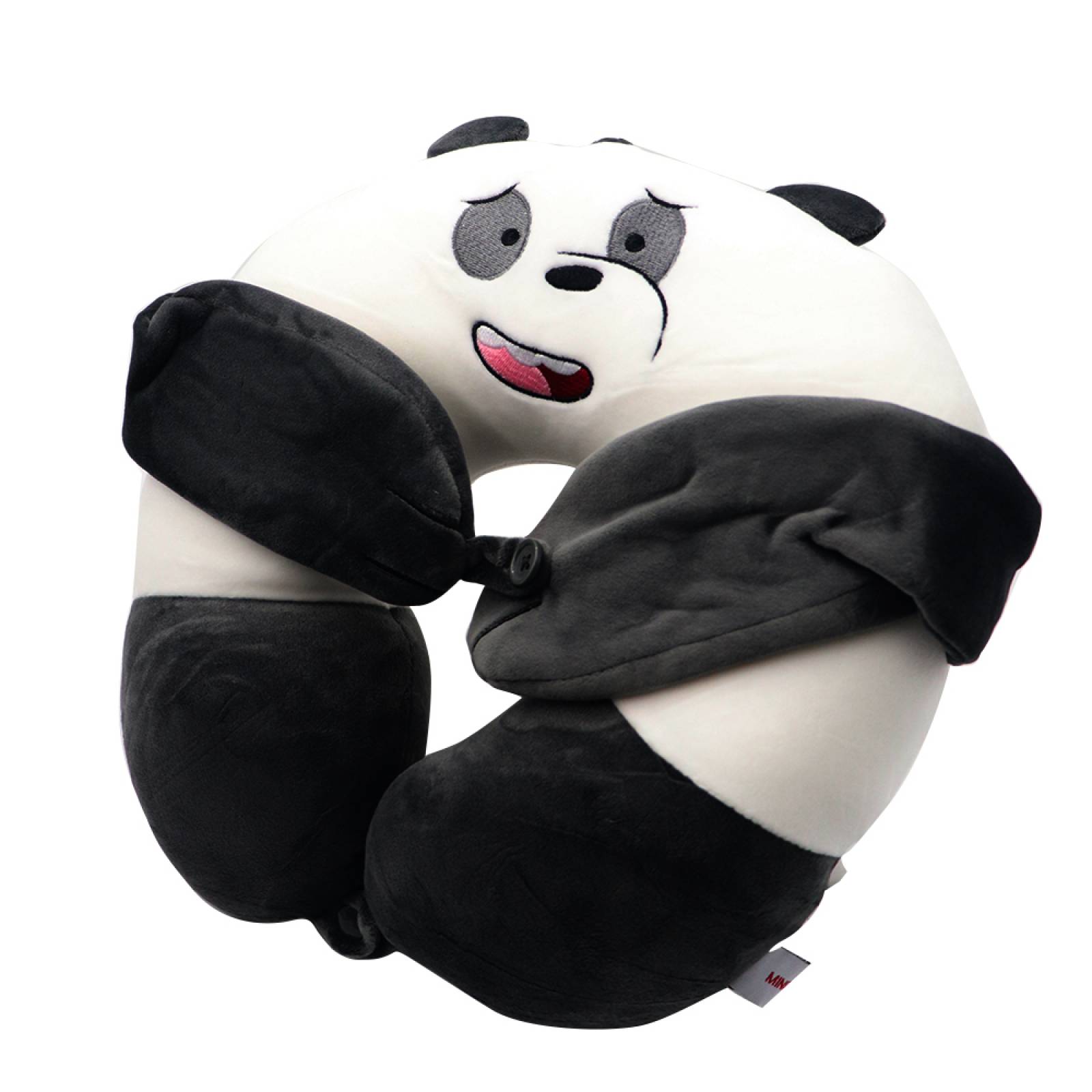 Miniso Almohada De Viaje Con Antifaz We Bare Bears Panda Blanco 31x31 cm