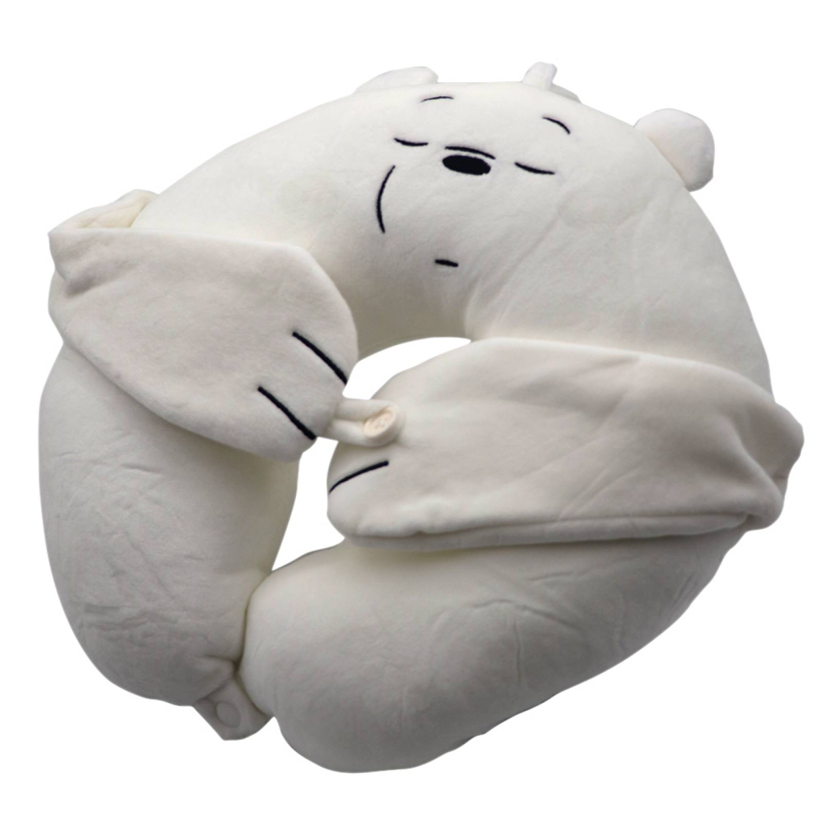 Miniso Almohada De Viaje Con Antifaz We Bare Bears Polar Felpa Blanco 31x31 cm