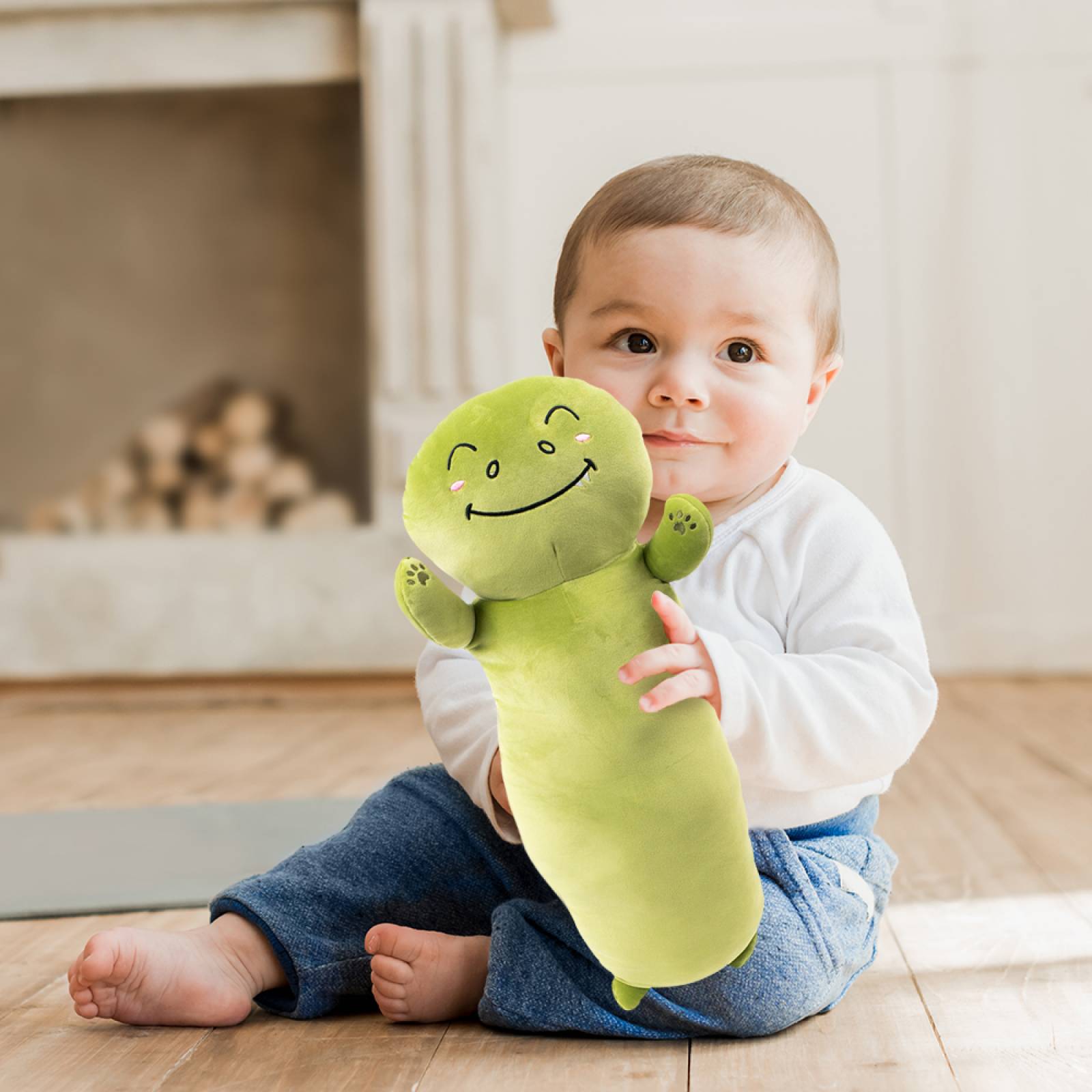 Miniso Cojín Largo De Dinosaurio Verde 99x39x20 cm