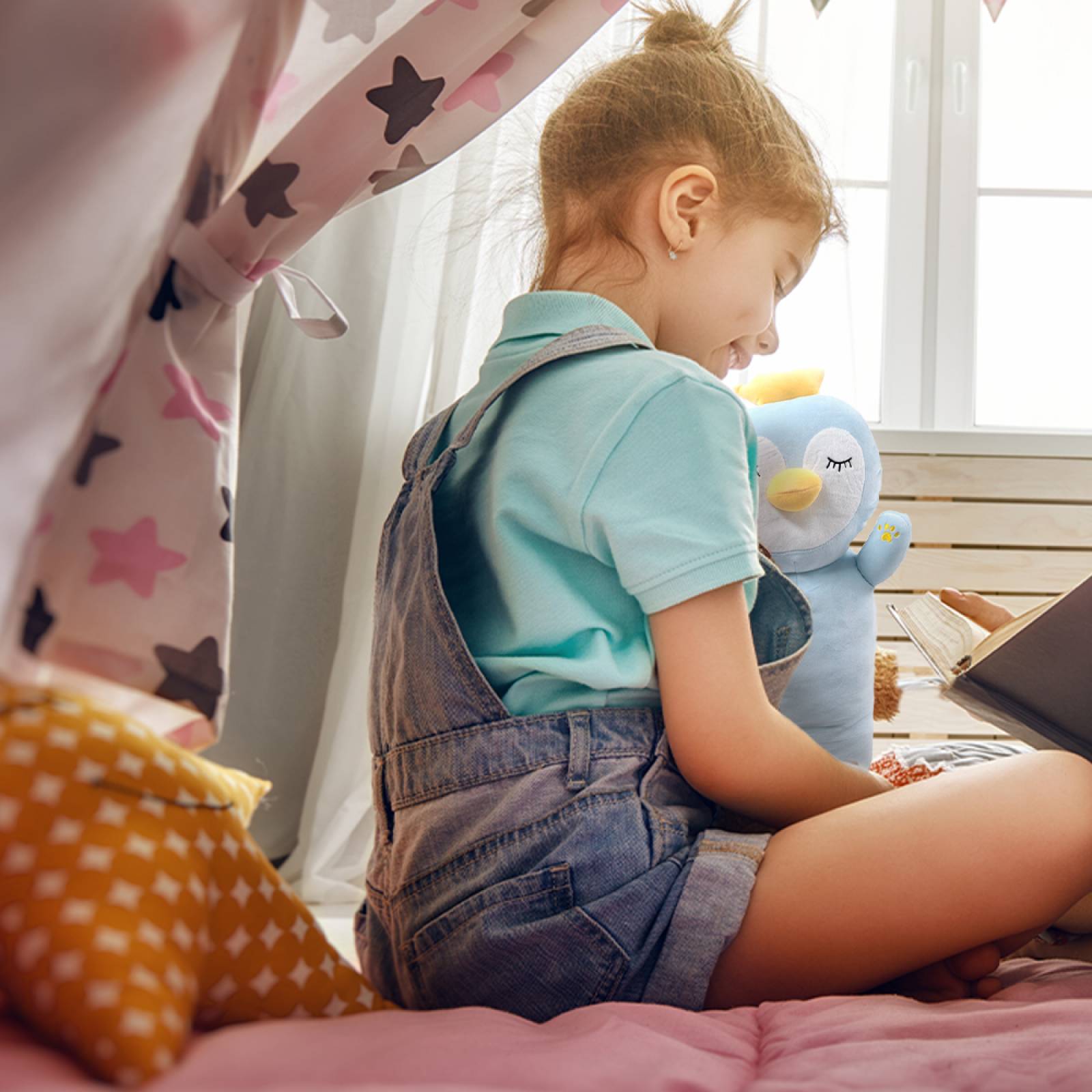 Miniso Cojín Largo De Ping ino Azul 99x40x20 cm