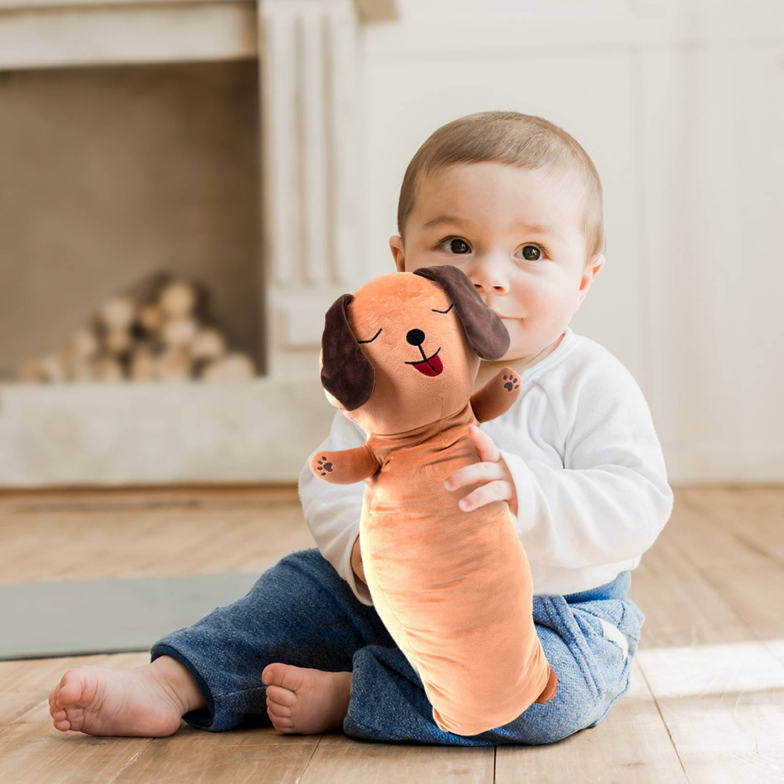 Miniso Cojín Largo De Perro Café 96x35x16 cm