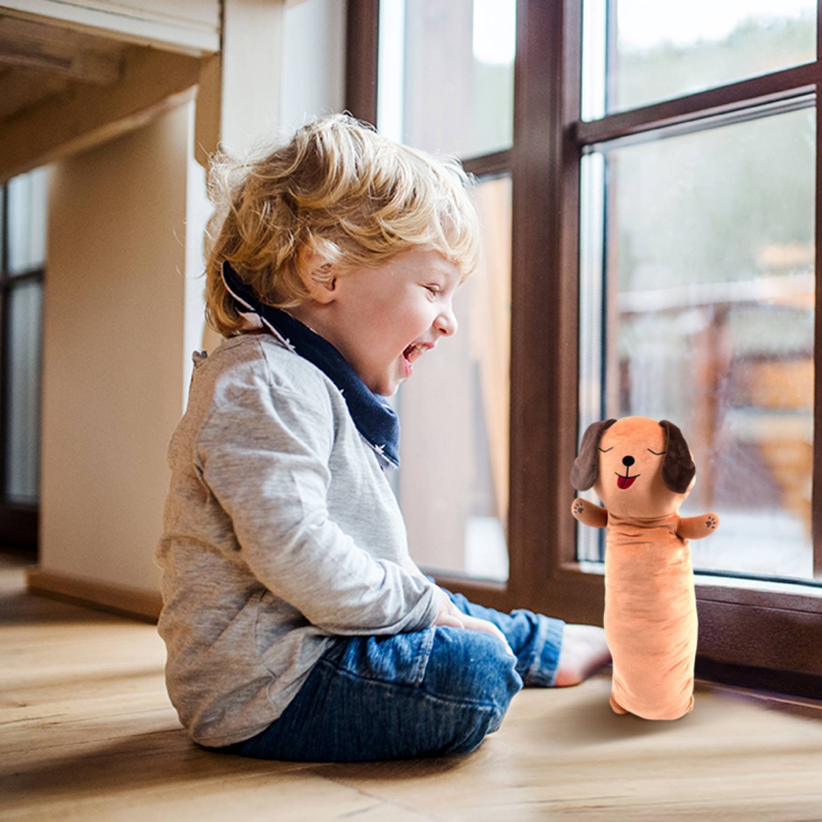 Miniso Cojín Largo De Perro Café 96x35x16 cm