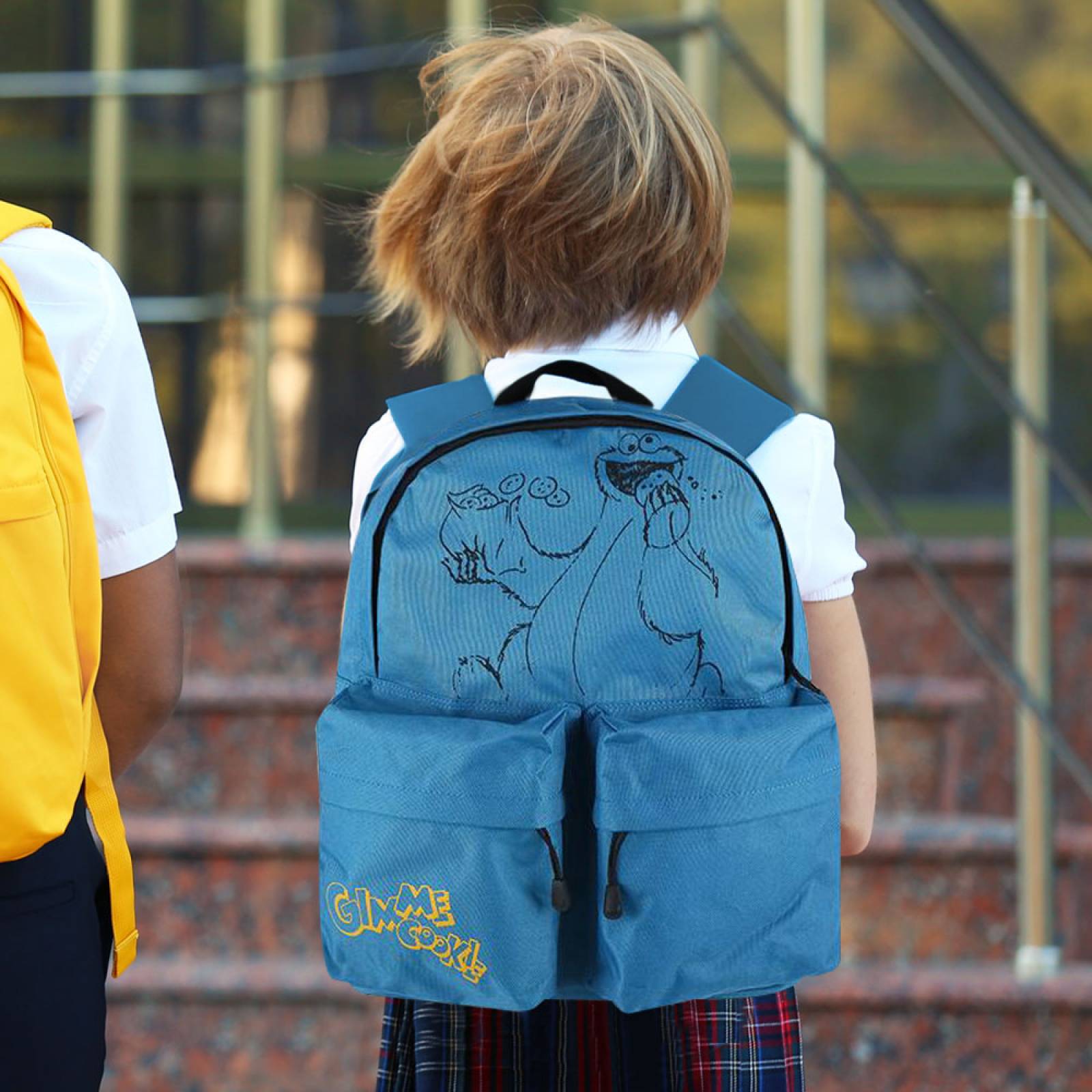 Miniso Mochila Sesame Street Come Galletas Escolar Con Doble Bolsa Frontal  Azul
