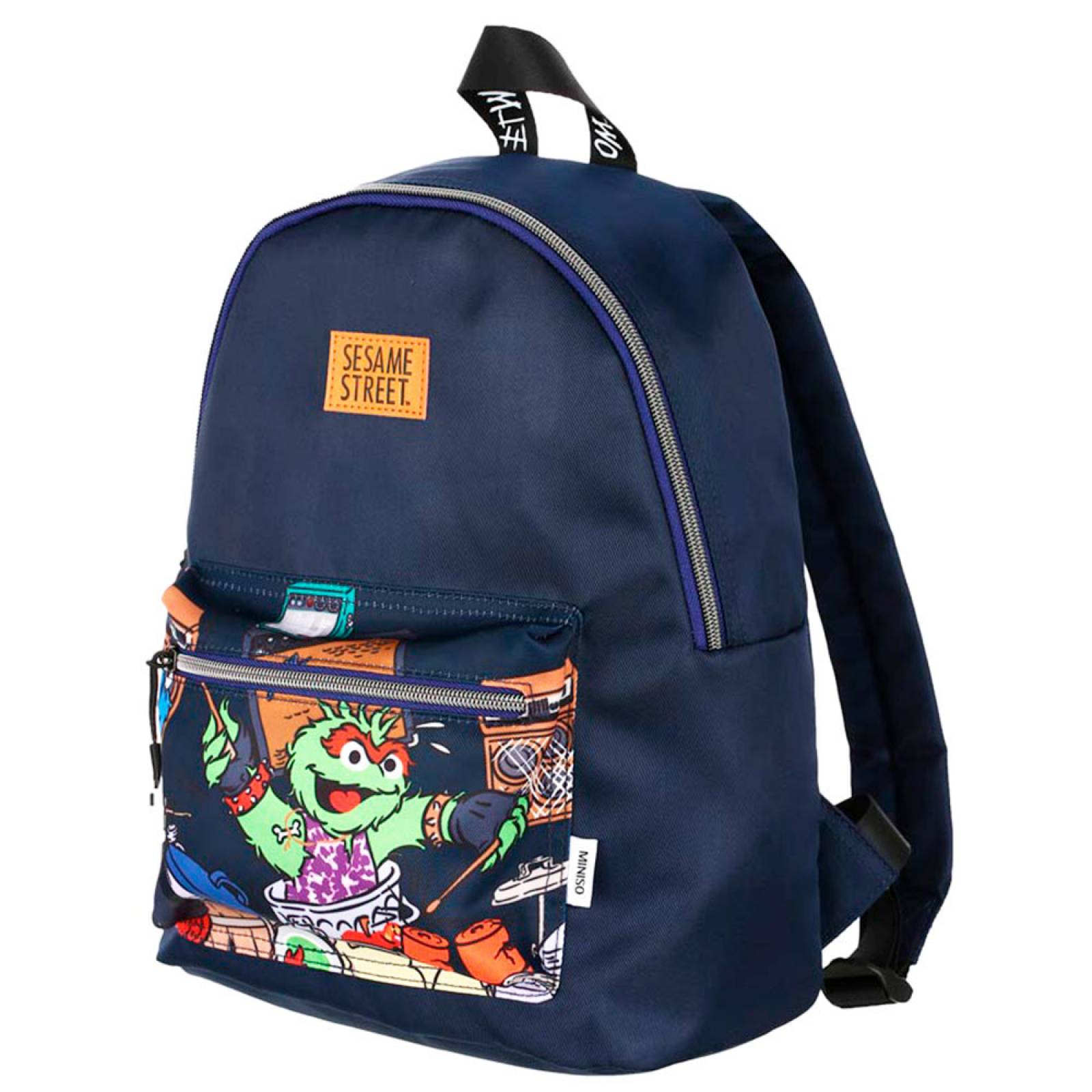 Miniso Mochila Sesame Street Escolar Con Bolsa Frontal Diseño Cartoon  Azul