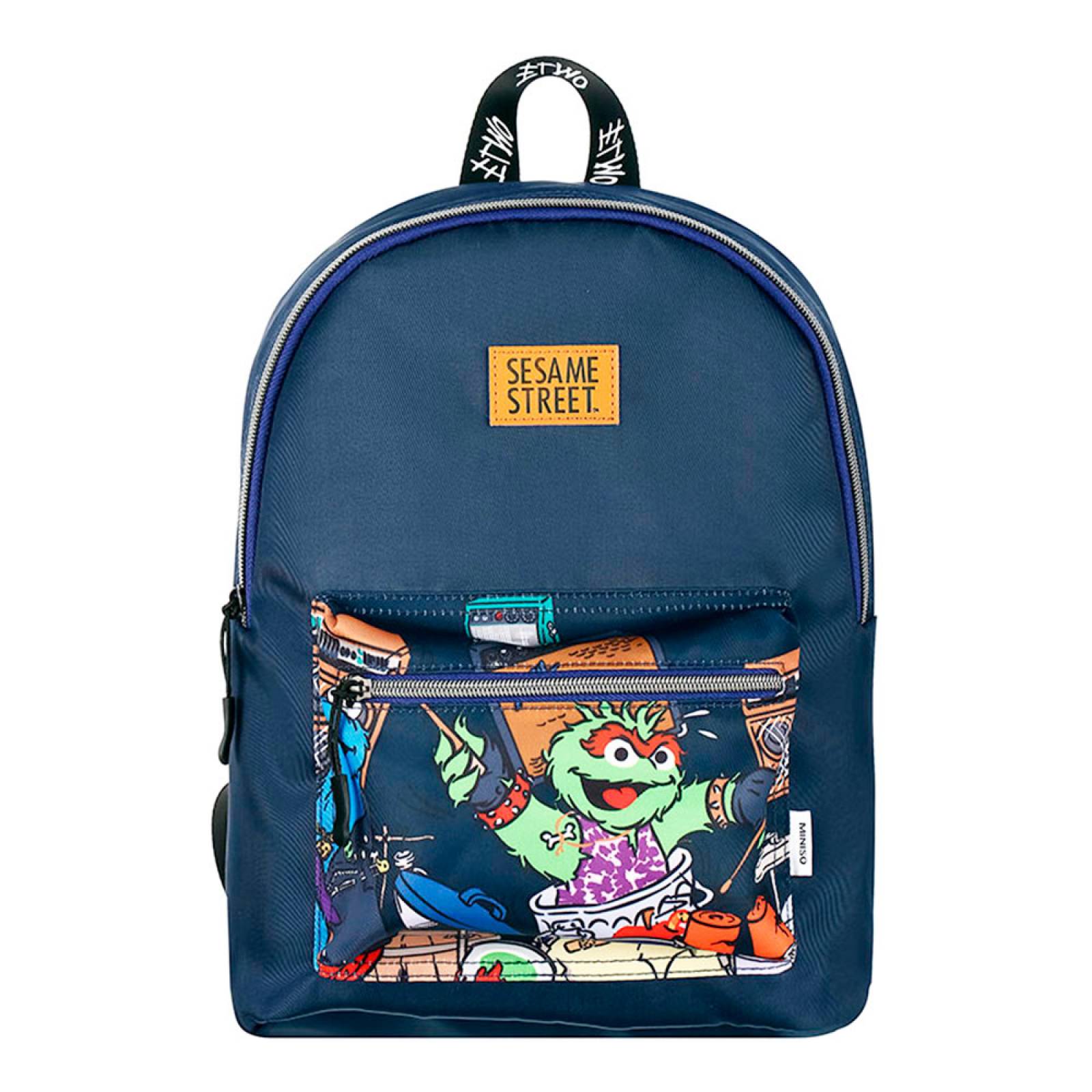 Miniso Mochila Sesame Street Escolar Con Bolsa Frontal Diseño Cartoon  Azul