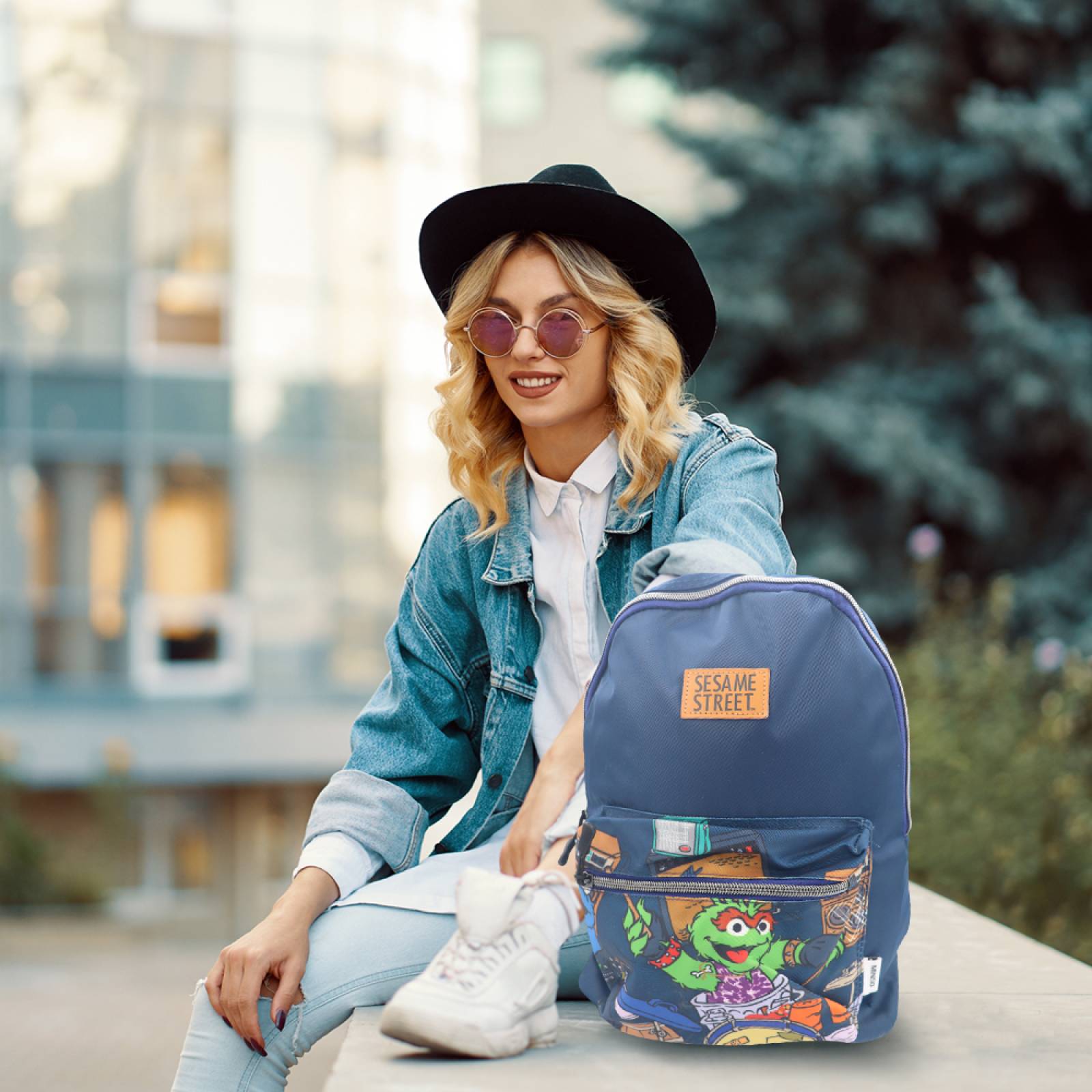 Miniso Mochila Sesame Street Escolar Con Bolsa Frontal Diseño Cartoon  Azul