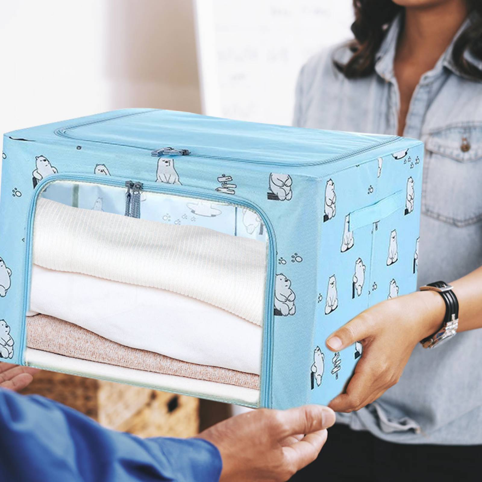 Miniso Organizador We Bare Bears Polar De Tela Ventana Frontal Azul 53 x 43 cm