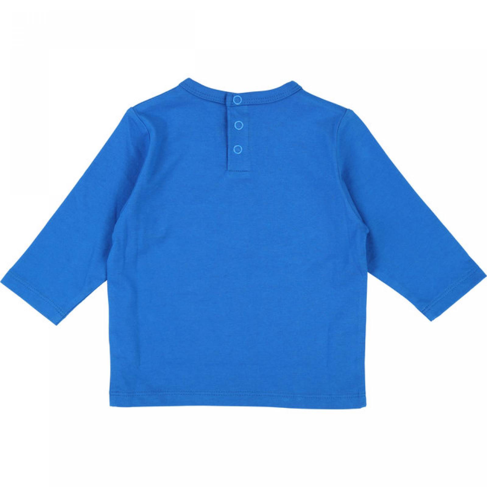 HUGO BOSS PLAYERA AZUL REY MANGA LARGA CUELLO REDONDO CON LOGOTIPO GRANDE AL FRENTE