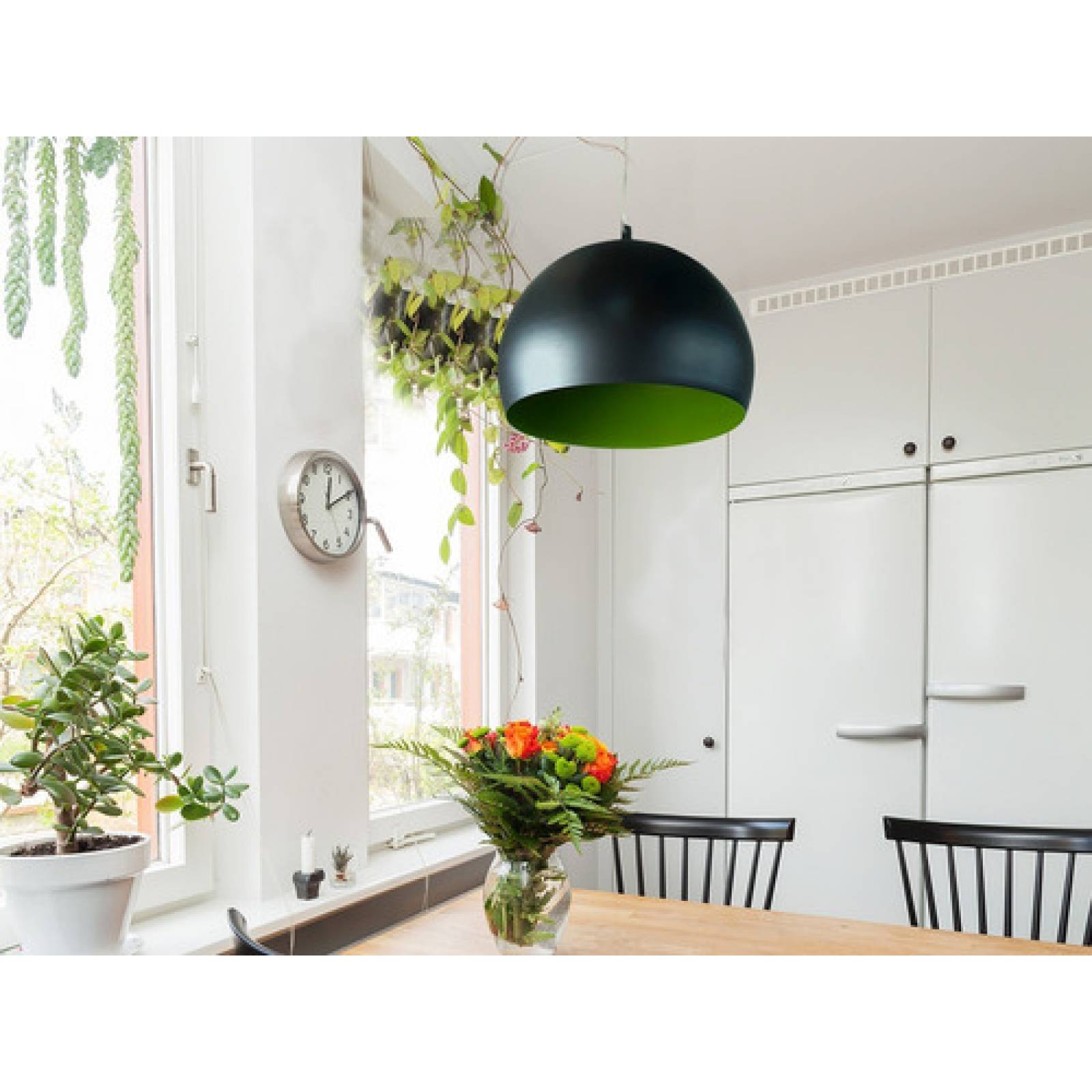 Lámpara Colgante Metal Negro Mate Interior Verde 60w 1 Luz